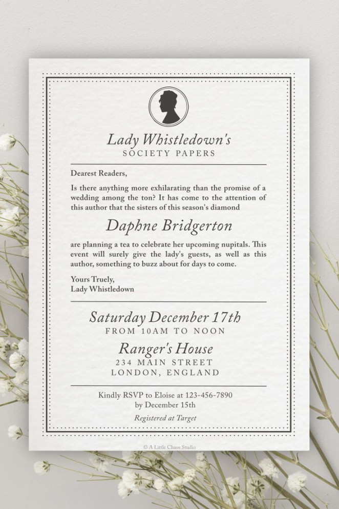 Bridgerton Invitation Lady Whistledown Society Papers - Etsy  Tea