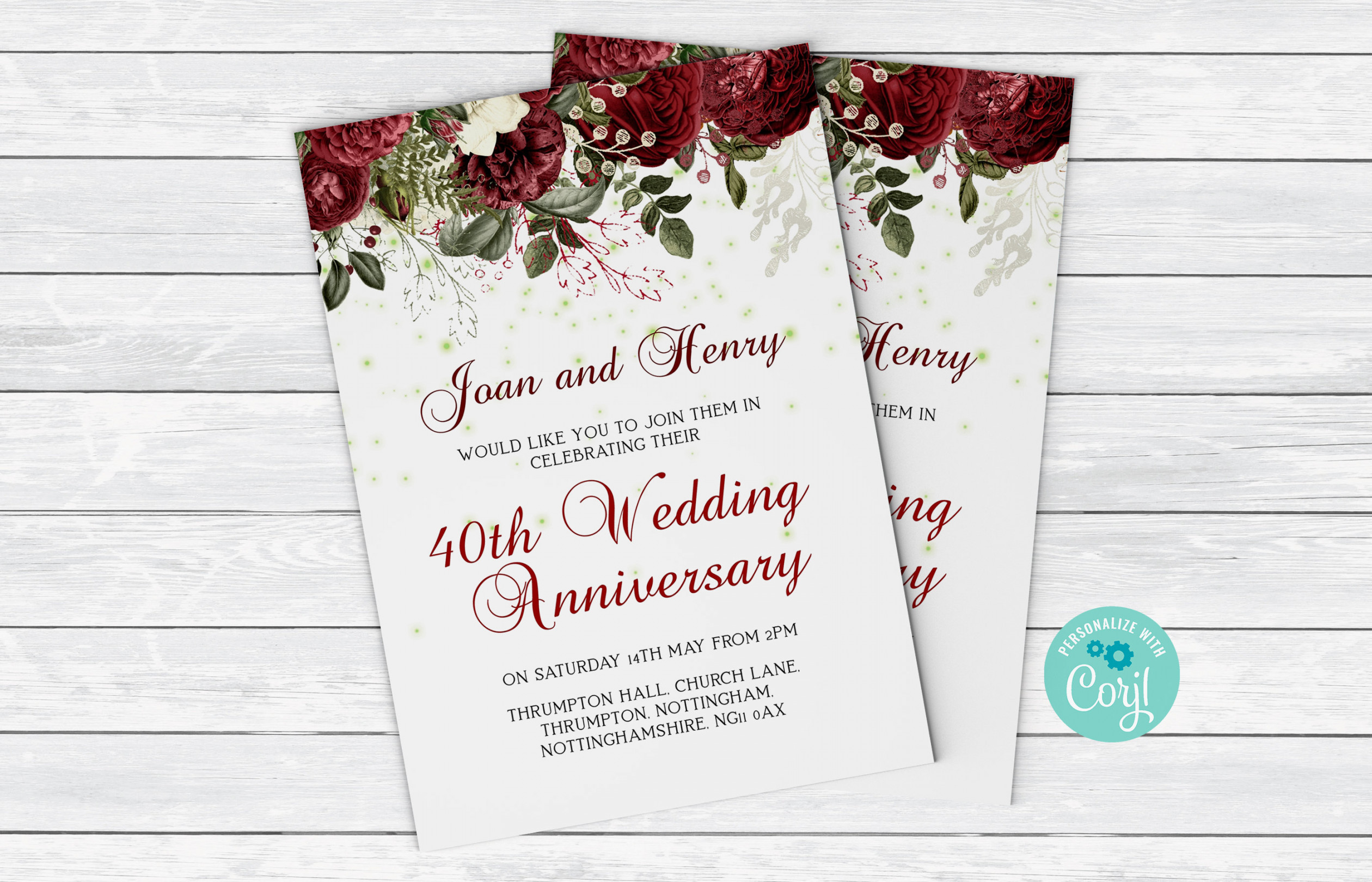 Buy th Ruby Wedding Anniversary Invitation  Instant Download