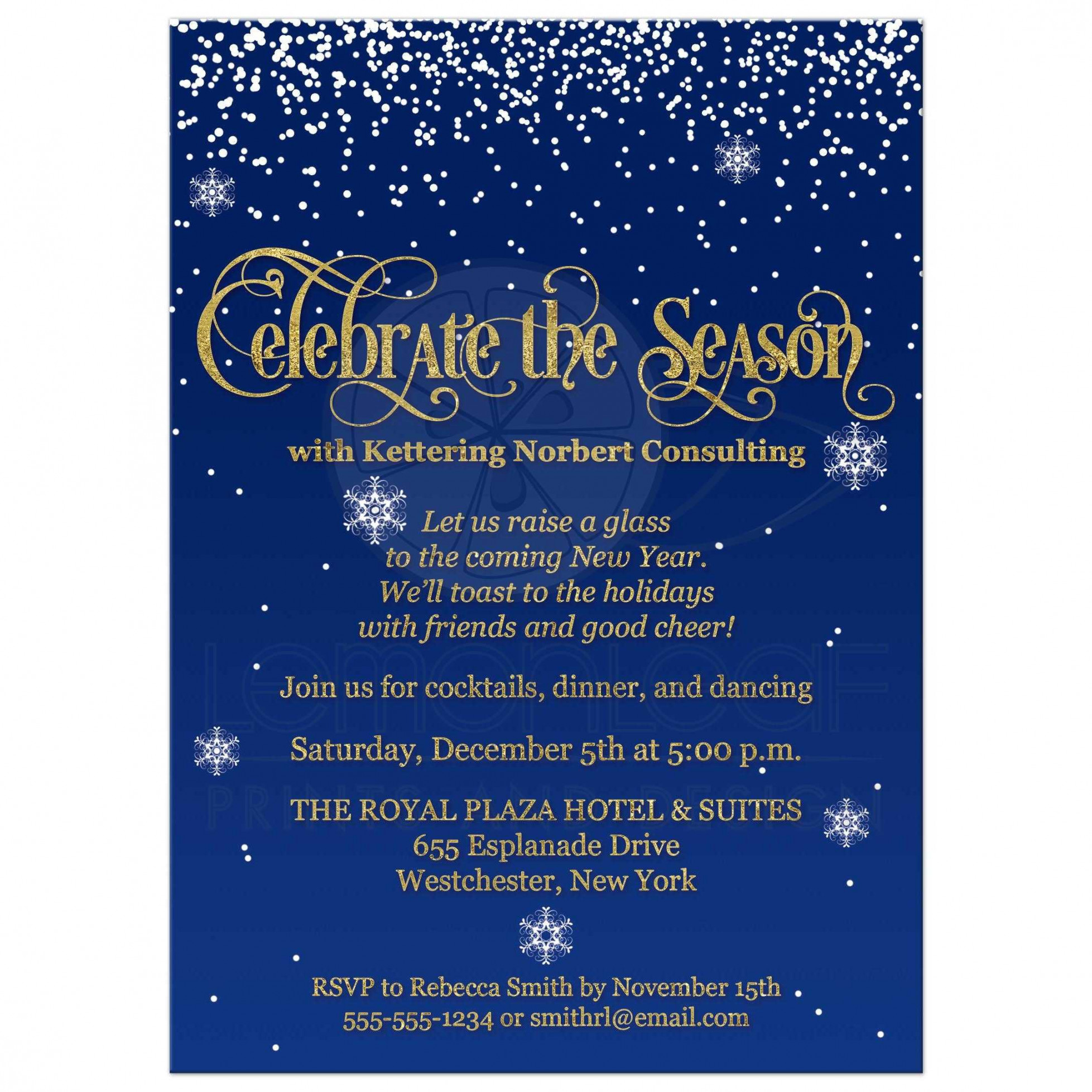 Celebrate the Season Corporate Party Invite  Navy, Gold (FAUX  Foil,Glitter), Falling Snow