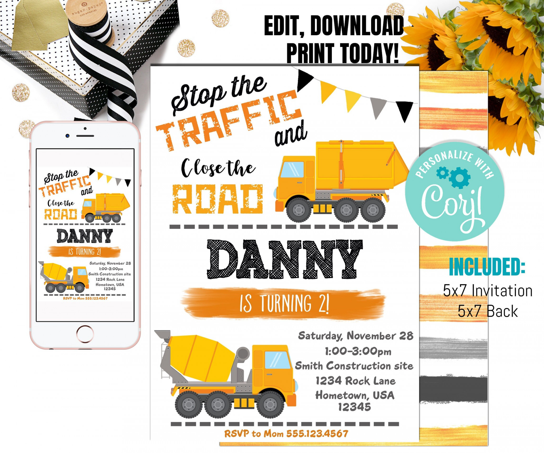 Construction Invitation Construction Birthday Invitation - Etsy