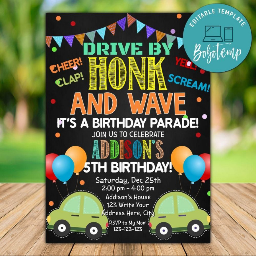 Customizable Drive by Birthday Party Invitation Template Instant