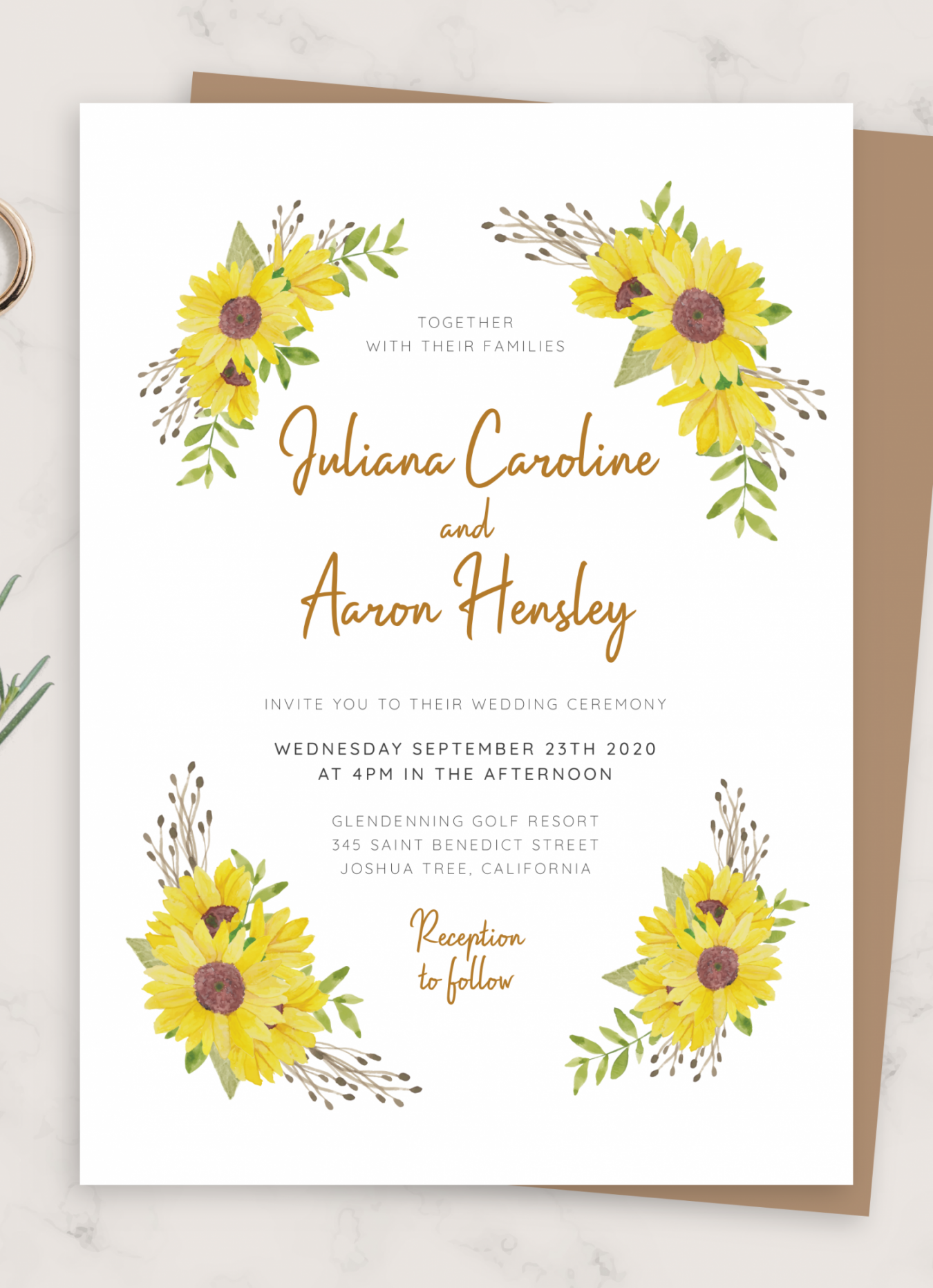 Download Printable Rustic Sunflower Wedding Invitation PDF