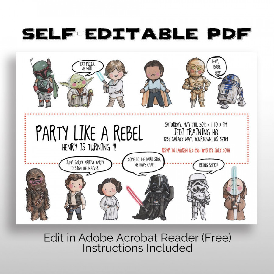 EDITABLE PRINTABLE Star Wars Party Invitation pdf DOWNLOAD, Star Wars  Birthday, Baby Shower, May the th, May the Fourth, Star Wars Premier