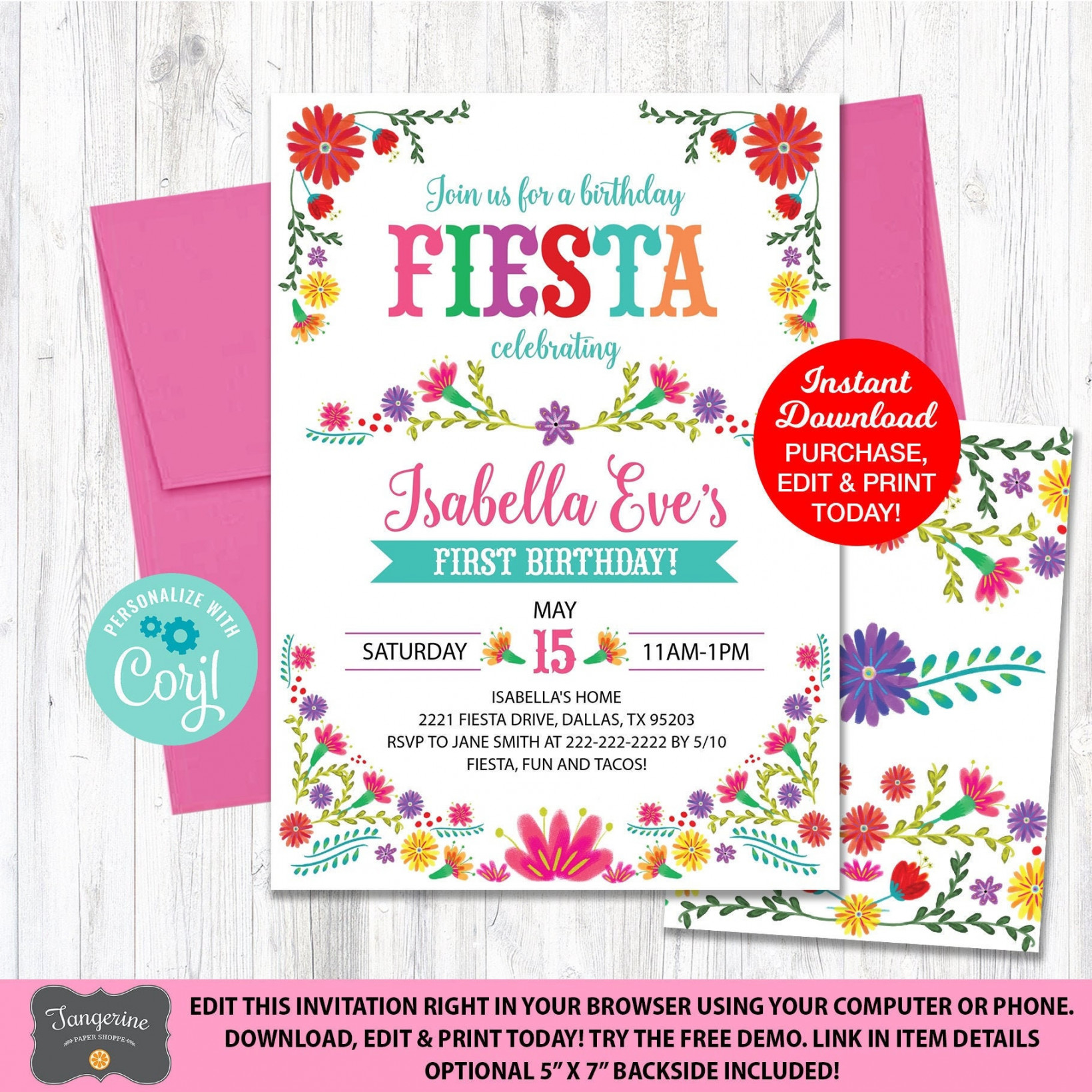 Fiesta Birthday Invitation First Fiesta Invitation Editable - Etsy