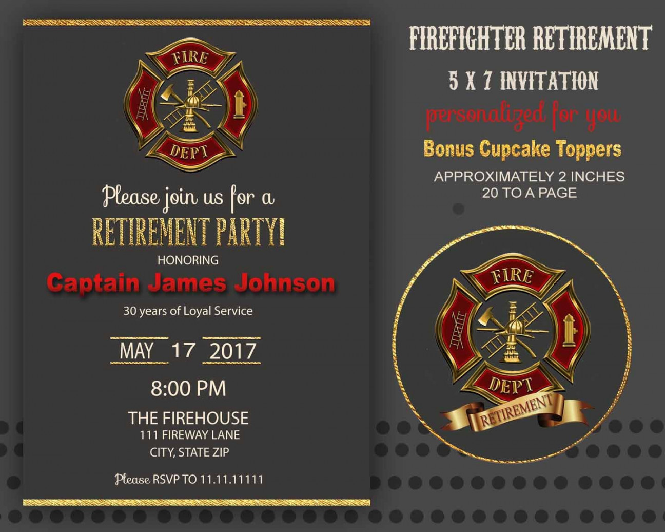 Firefighter retirement invitation, fireman retirement party, fireman  promotion, firefighter birthday, fire fighter printable, digital