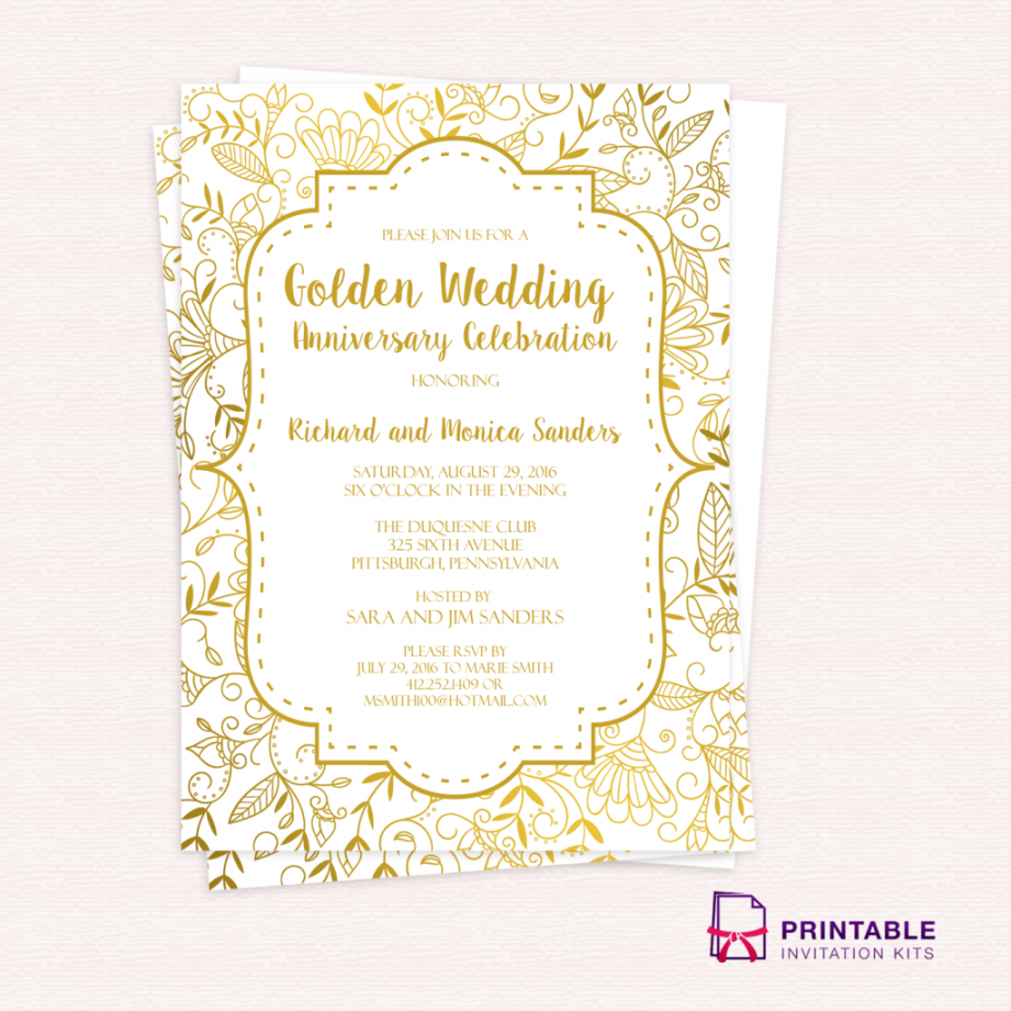 Golden Wedding Anniversary Invitation Template ← Printable I