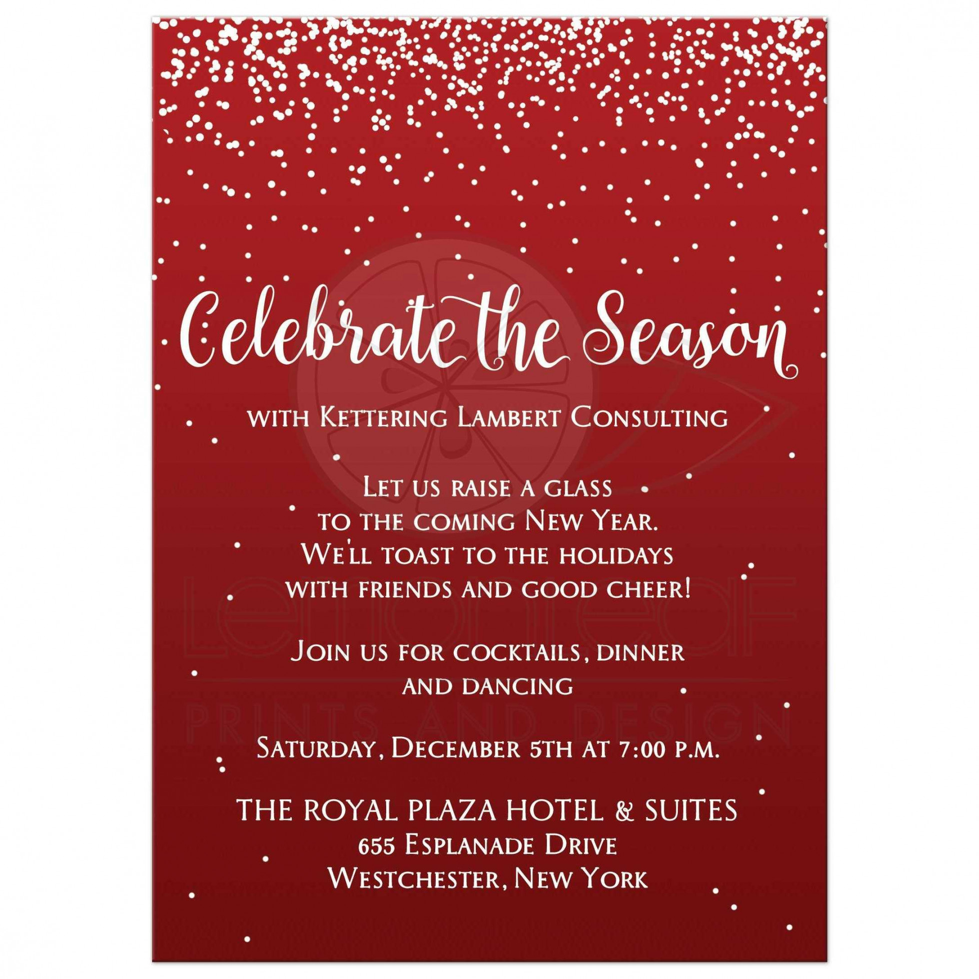 Holiday Party Invitation   Celebrate the Season  Red, Silver Gray, White  Falling Snow