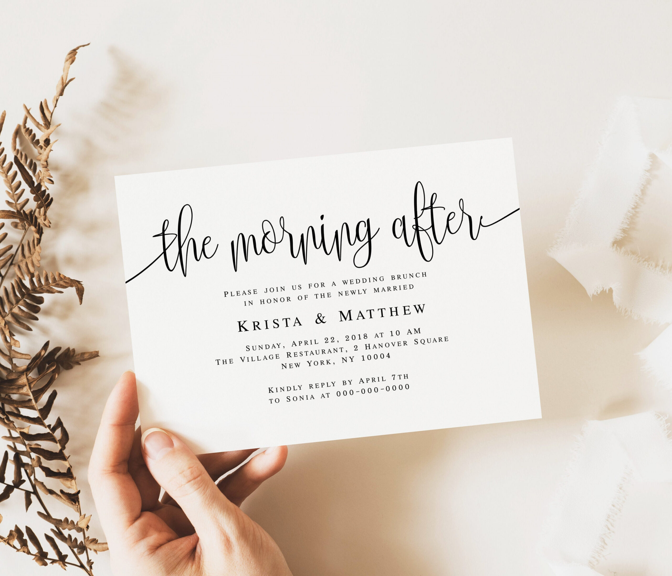 Morning after wedding brunch invitations Post wedding brunch