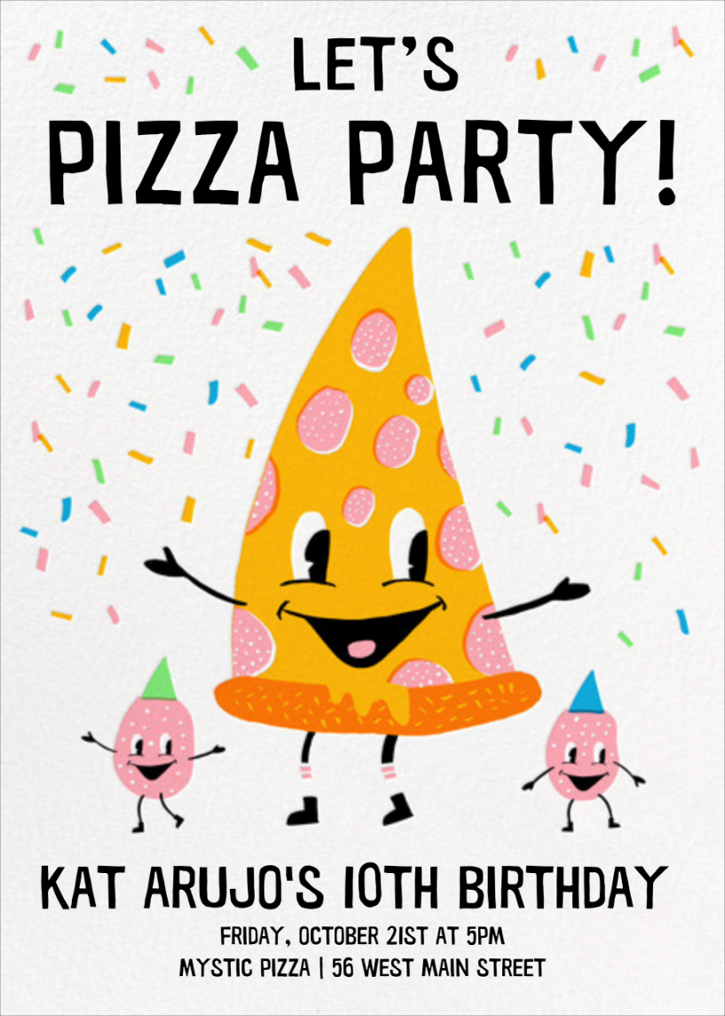 Pizza Party - Birthday Invitation  Send online instantly  RSVP