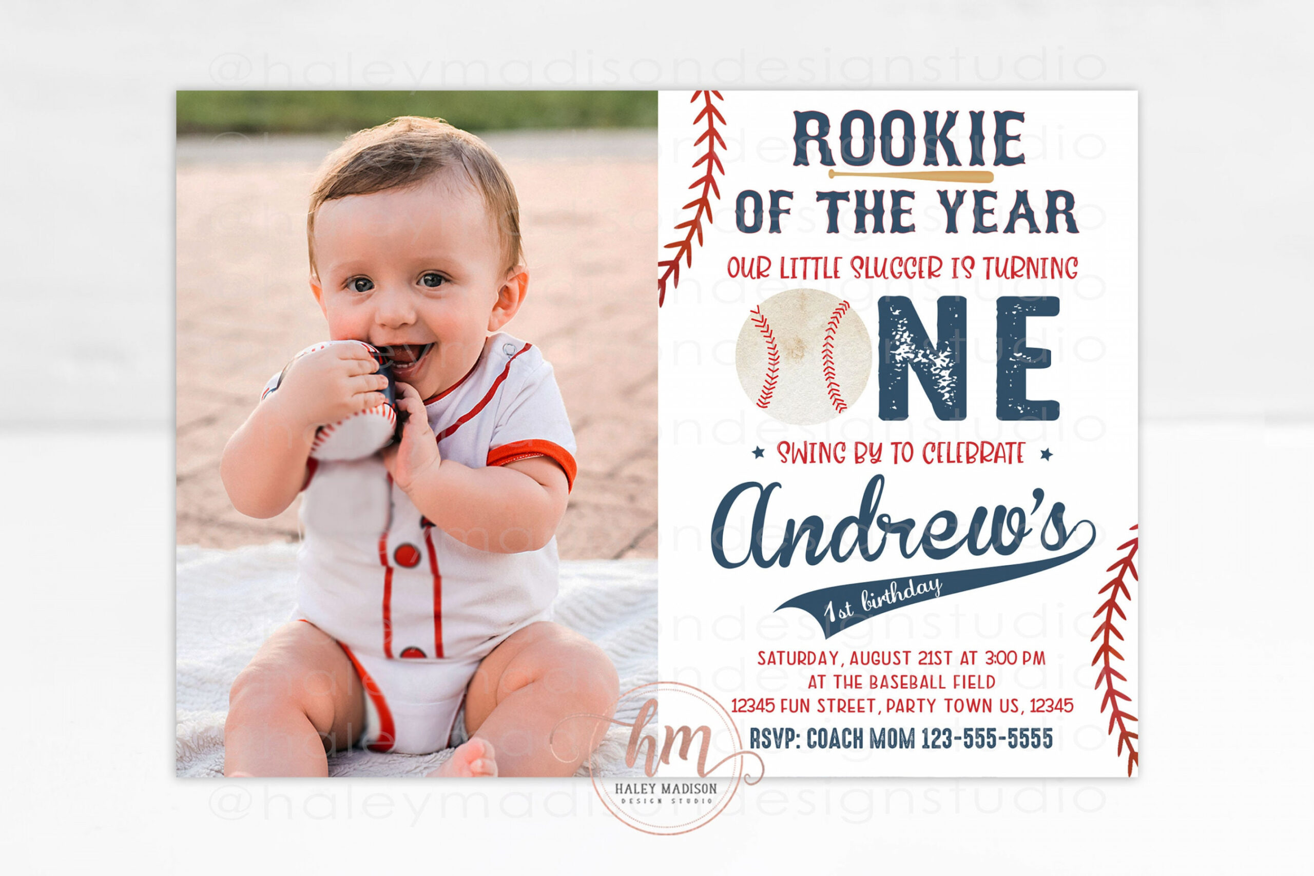 Rookie Year Baseball Invitation, Baseball first birthday Invitation,  baseball invite, little slugger invitation, Rookie of the Year Invite