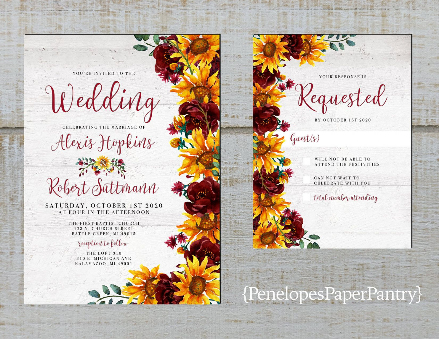 Rustic Sunflower Wedding Invitationsunflowersburgundy - Etsy