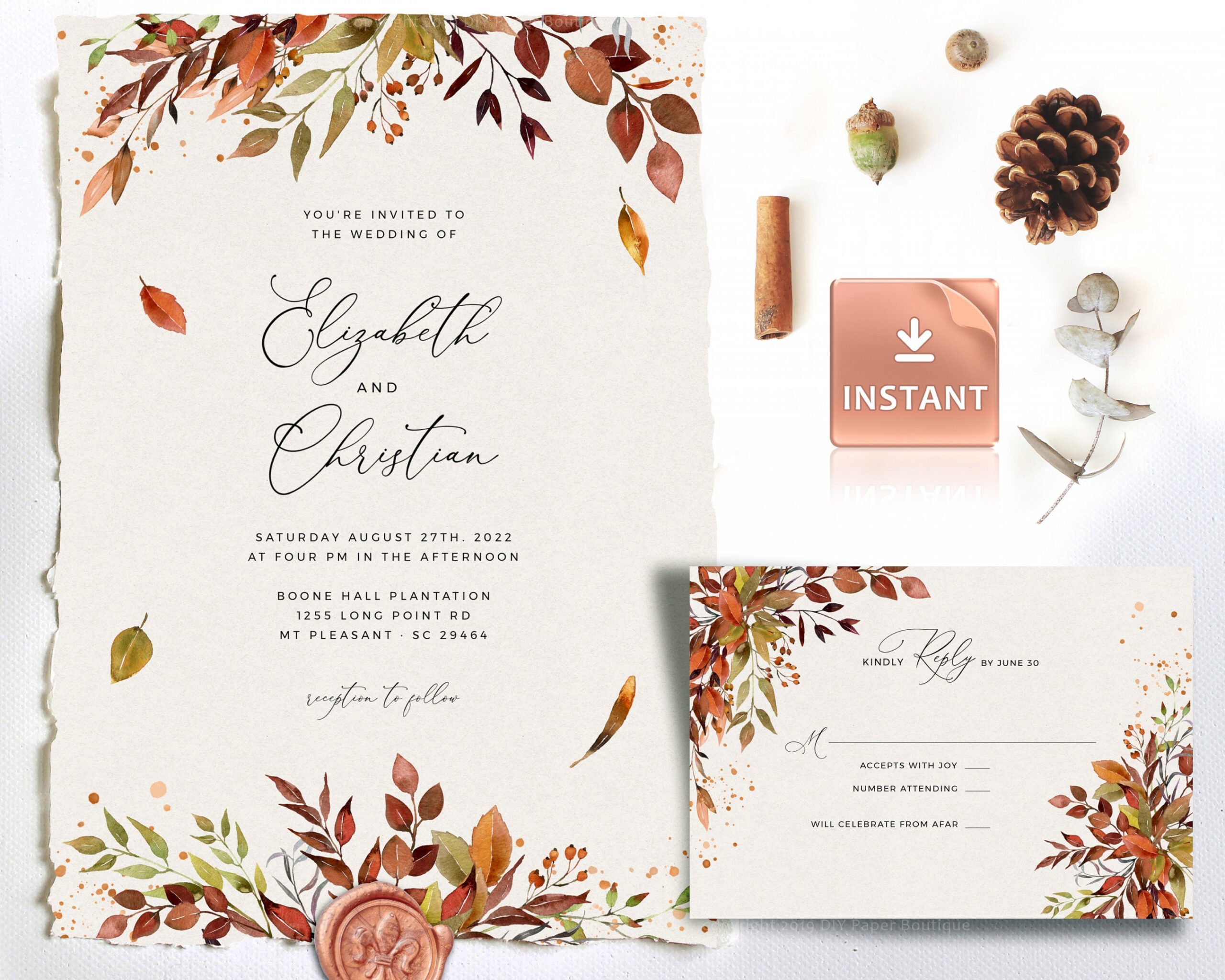 SIENNA Rustic Fall Wedding Invitation Template Autumn - Etsy