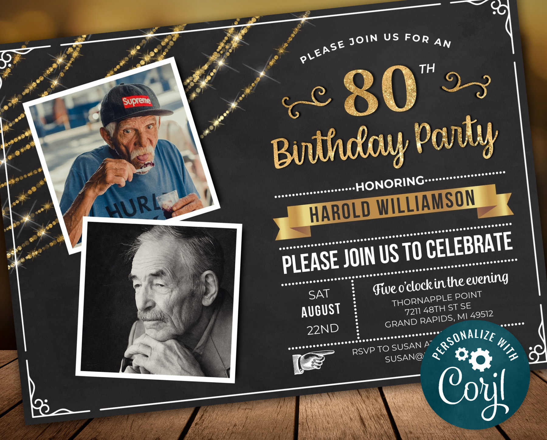 th Birthday Photo Invitation EIGHTY Invite Party Photo - Etsy