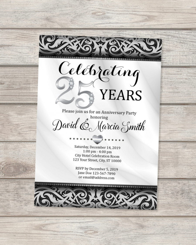 th Silver Wedding Anniversary Invitation, Silver And Black, Elegant th  Anniversary Invite, Custom Formal Elegant th Anniversary Invite