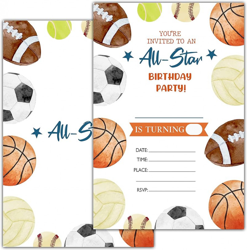 Birthday Invitations for Boys and Girls, All Star Sports Birthday