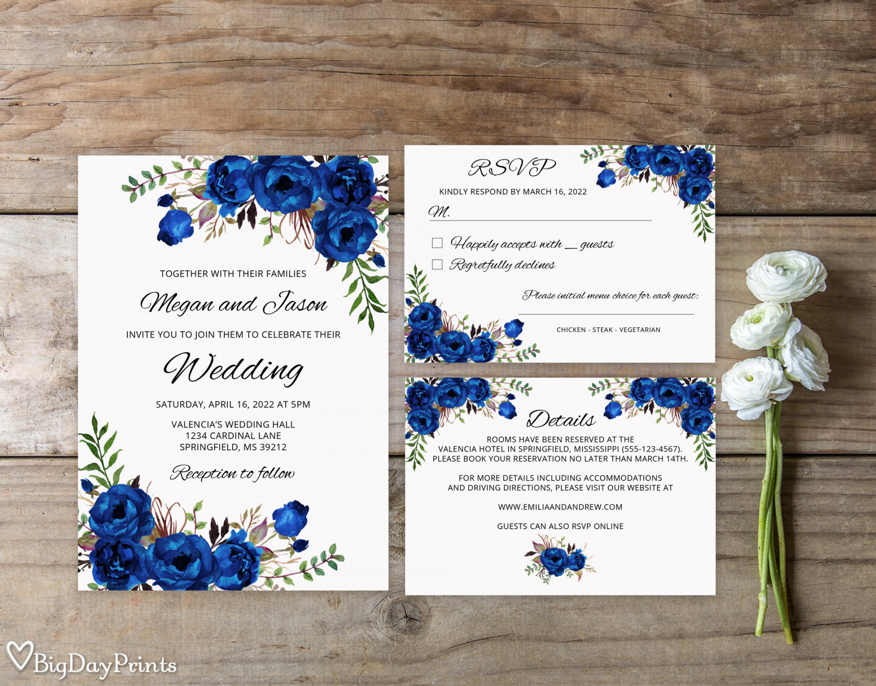 Blue Wedding Invitation Template Royal Blue Wedding - Etsy