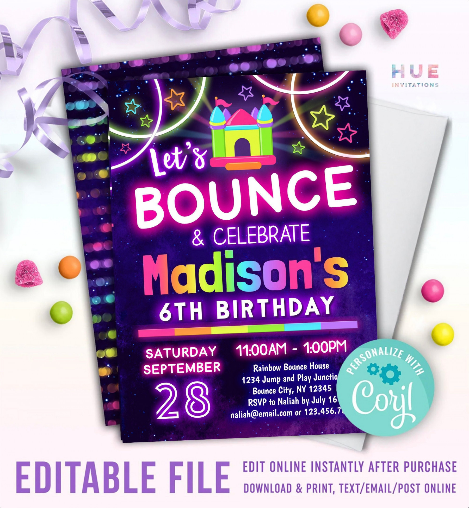 disco bounce house birthday party invitation  let