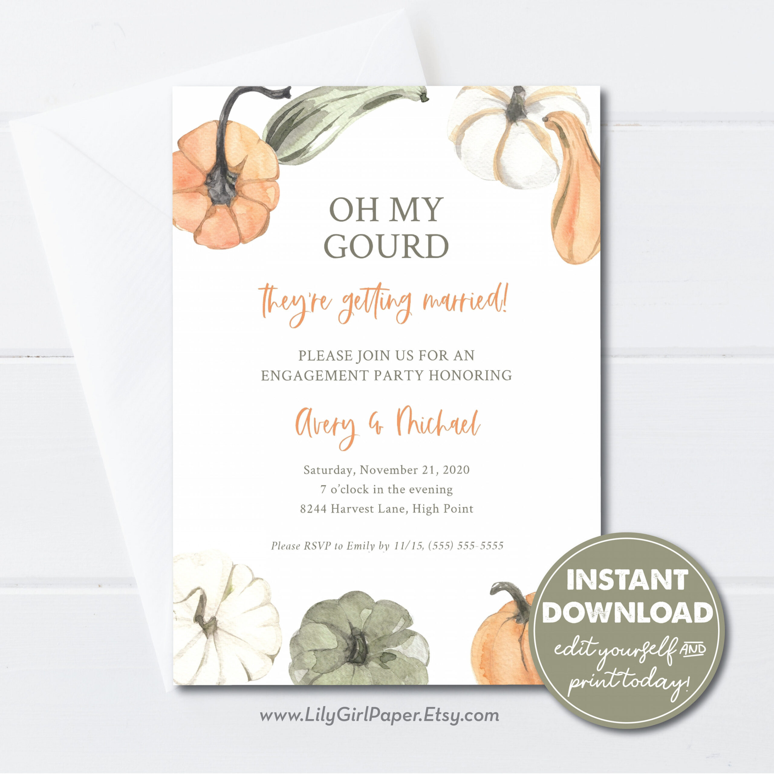 Editable Fall Engagement Party Invitation Oh My Gourd - Etsy