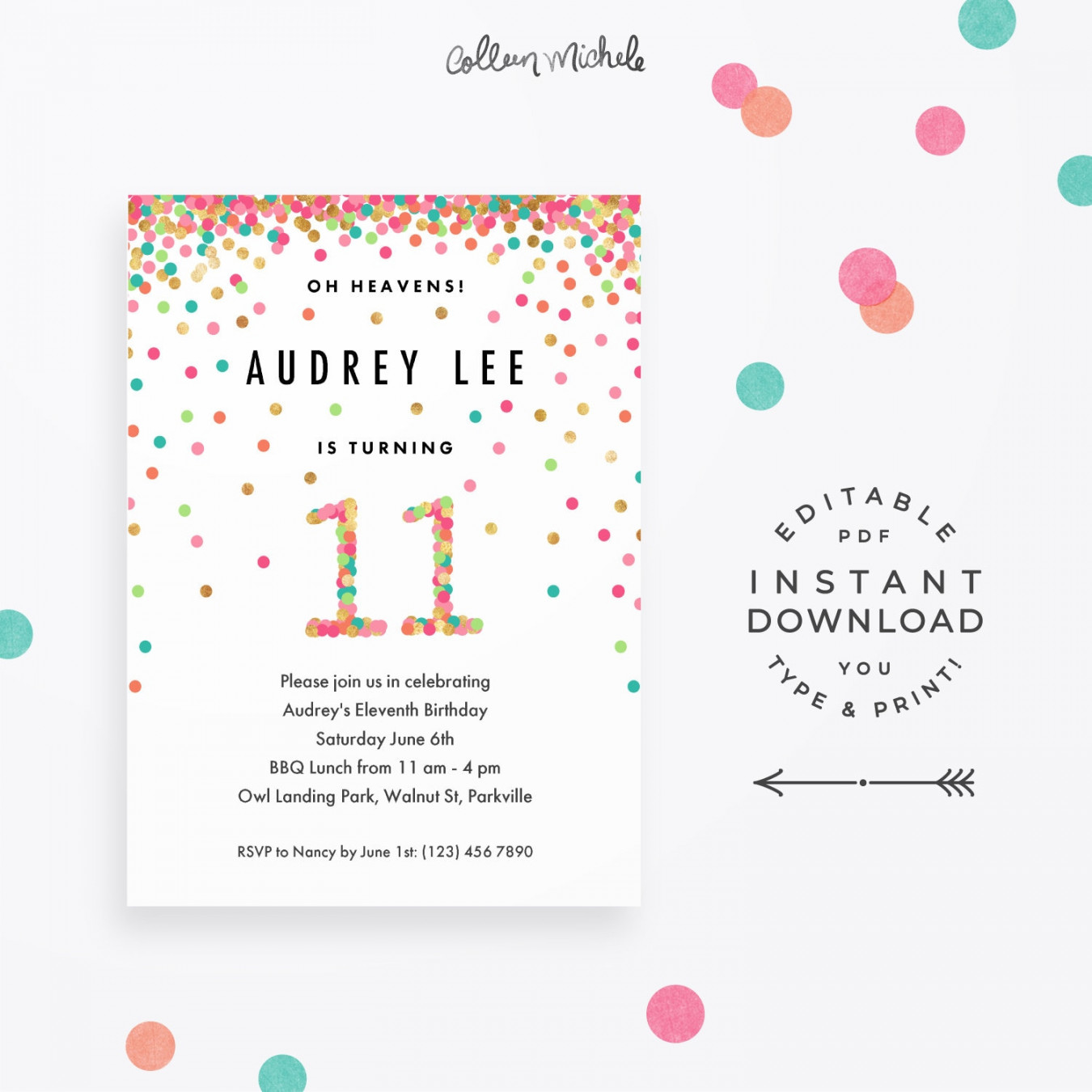 Girl th Birthday Invitation Instant Download Printable PDF