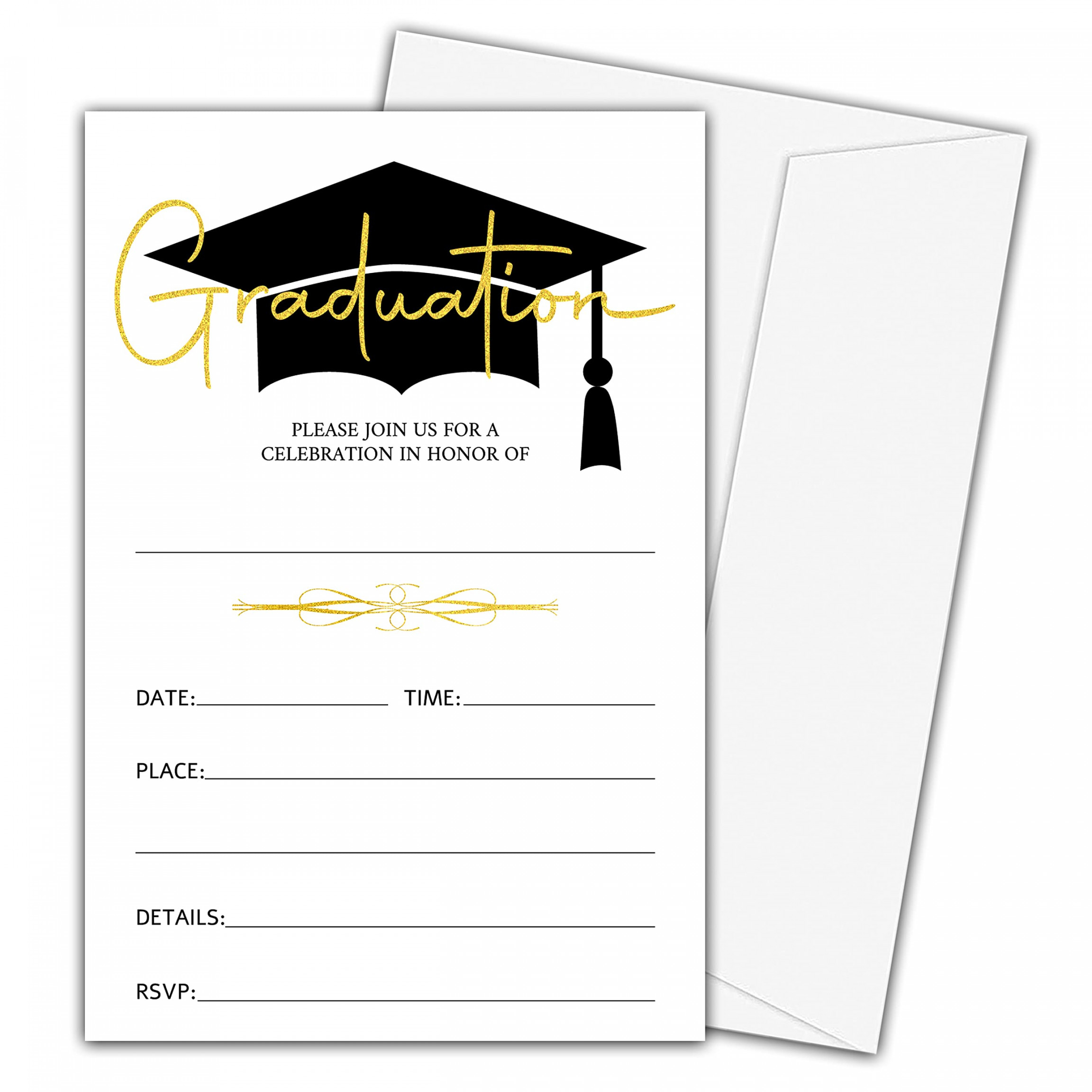 Graduation Invitations with Envelopes for College Junior High School  College Master Graduation Celebration or Announcement - Gold Black  Invitation