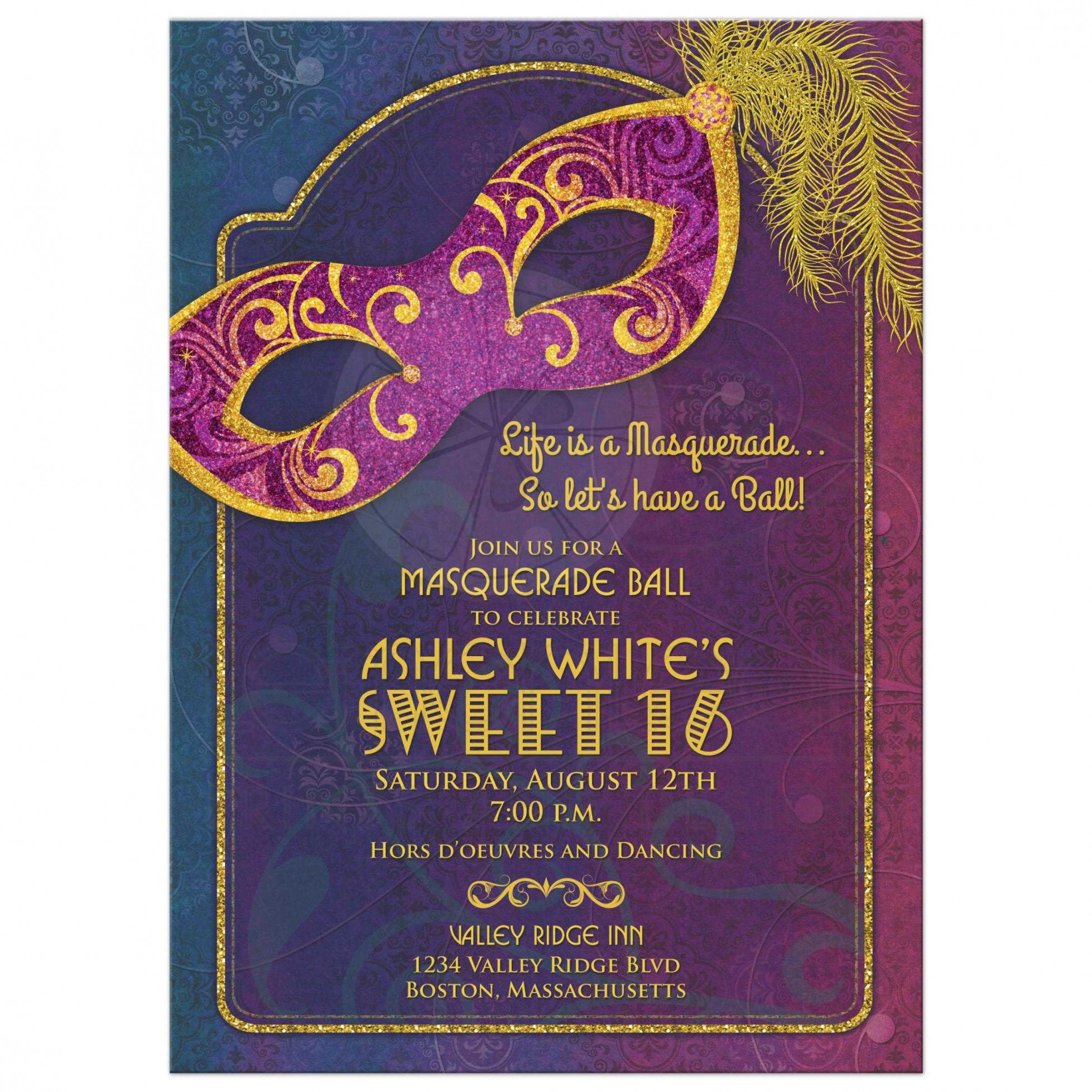 Masquerade Ball Sweet  Invitation  Jewel Tones and Gold Mask