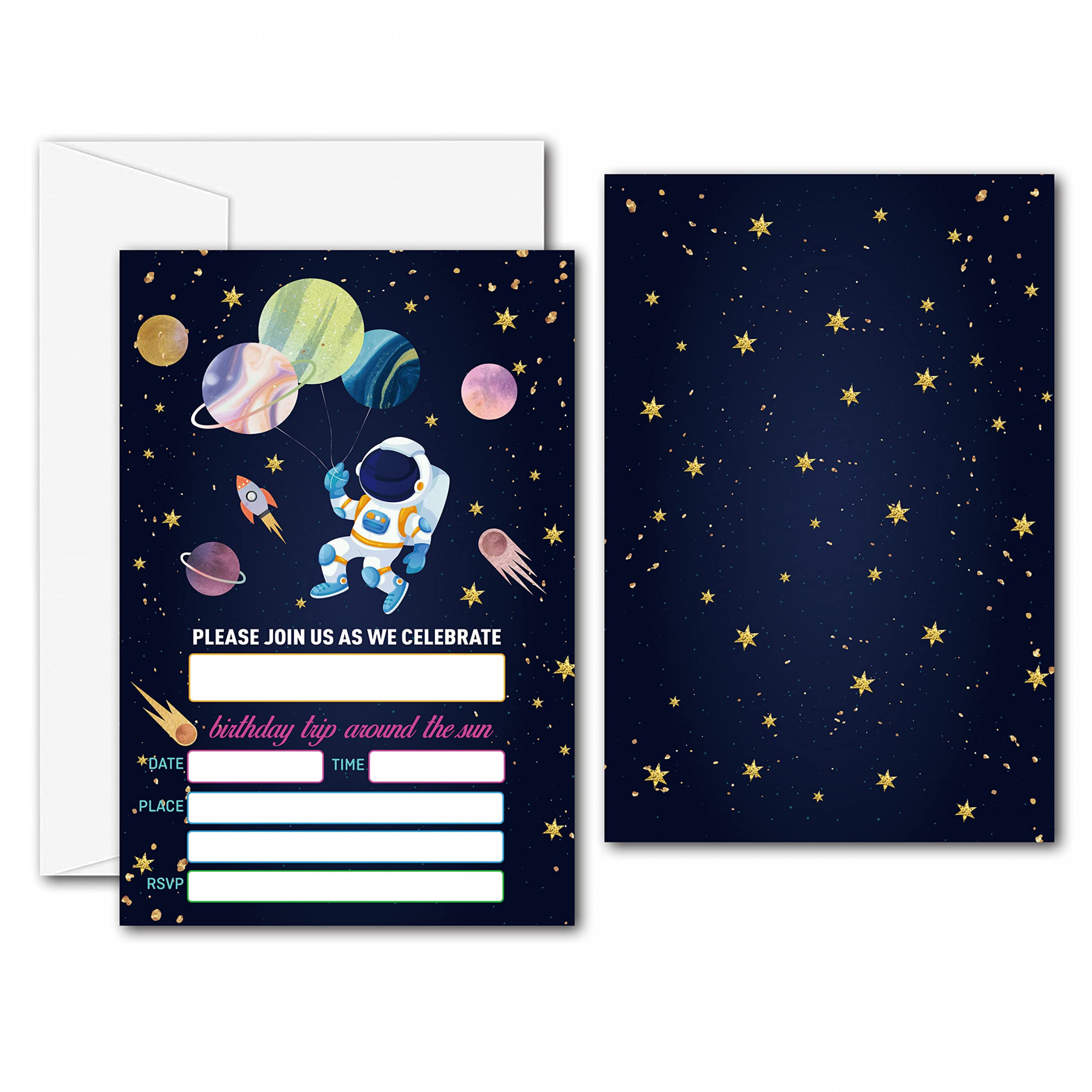 Space Birthday Party Invitations - Galaxy Space Party Supplies - Fill Blank  Birthday Party Invitations -  Invitations with  Envelopes (B)