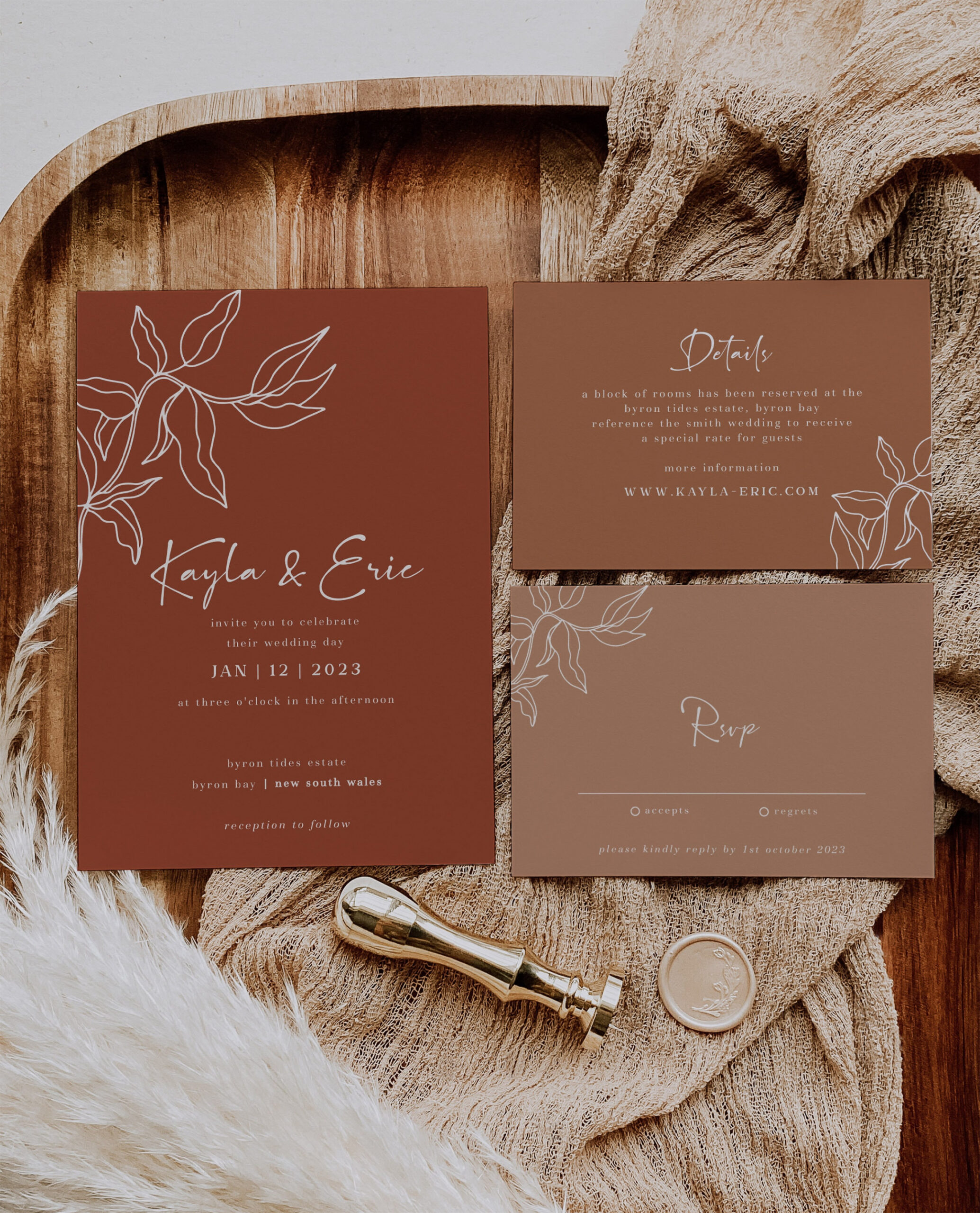 Terracotta Wedding Invitation Rust Boho Minimalist Wedding Set