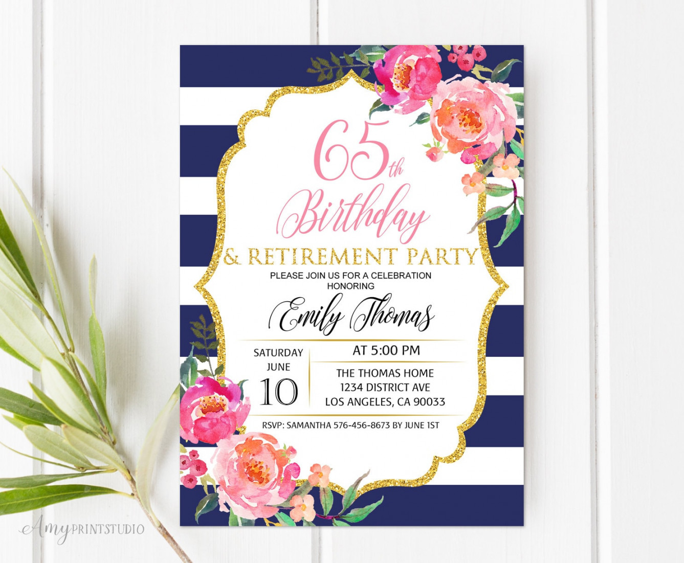 th Birthday Invitation, Retirement Party, Floral Women Birthday, Any Age  Women Birthday Invite, PERSONALIZED, Digital file, #W