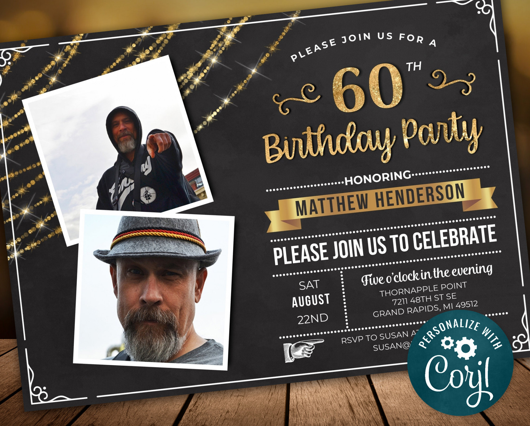 th Birthday Photo Invitation SIXTY Invite Party Photo Invite