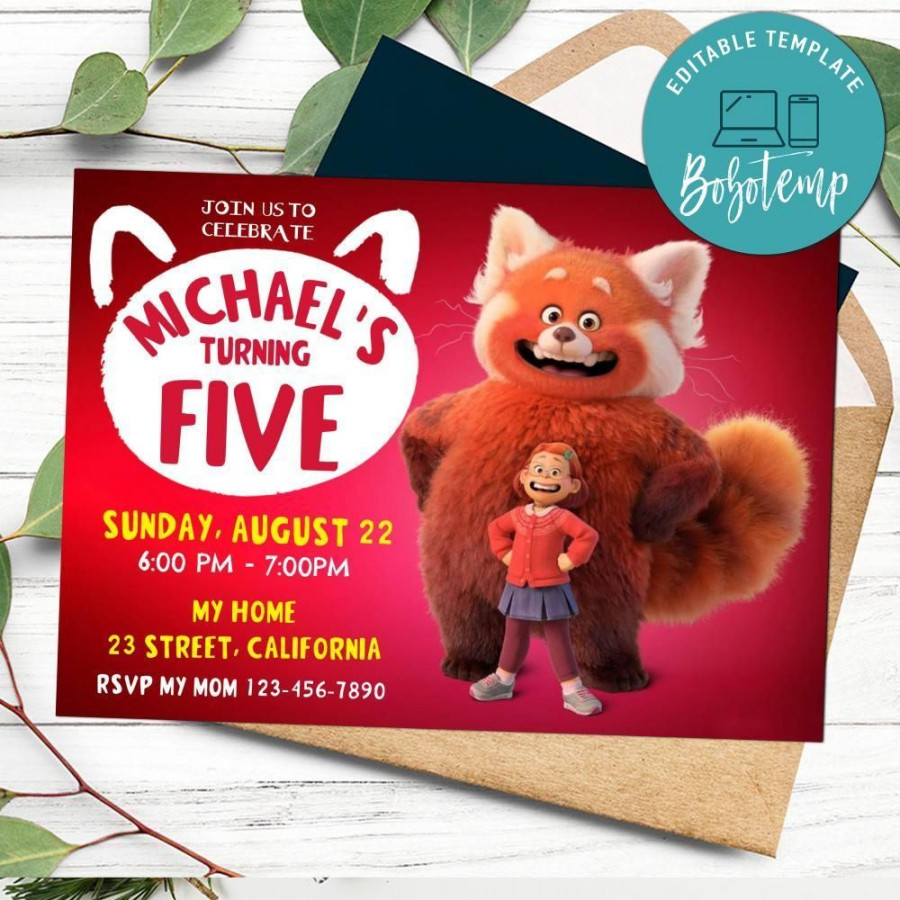 Turning Red Birthday Invitation Customizable Template DIY