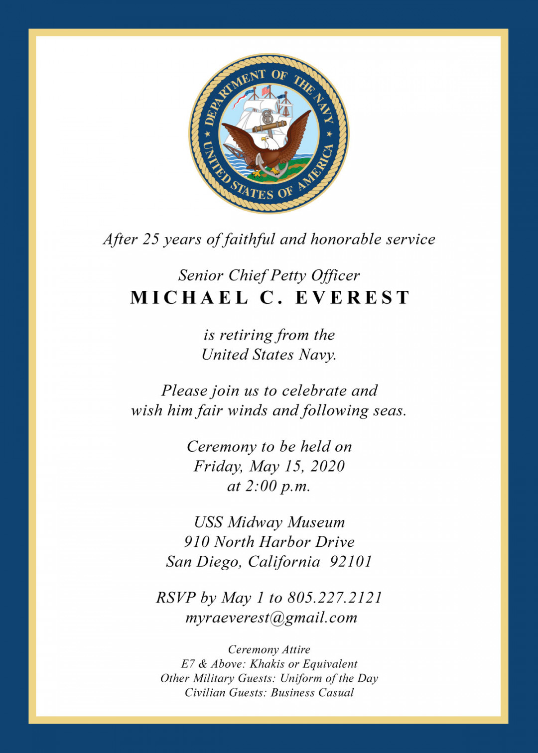 U.S. Military Retirement Invitation - created by v.