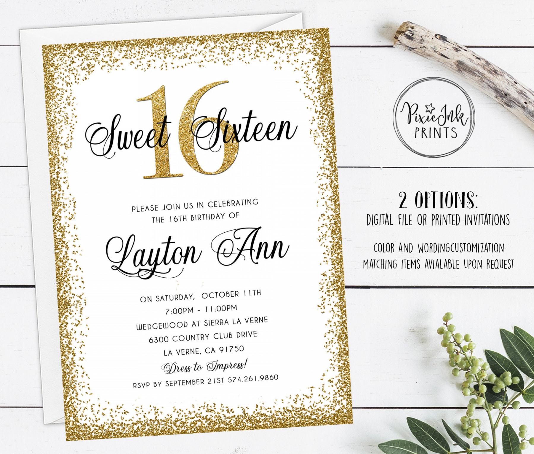 White & Gold Sweet  Invitation Gold Sweet  Invite - Etsy