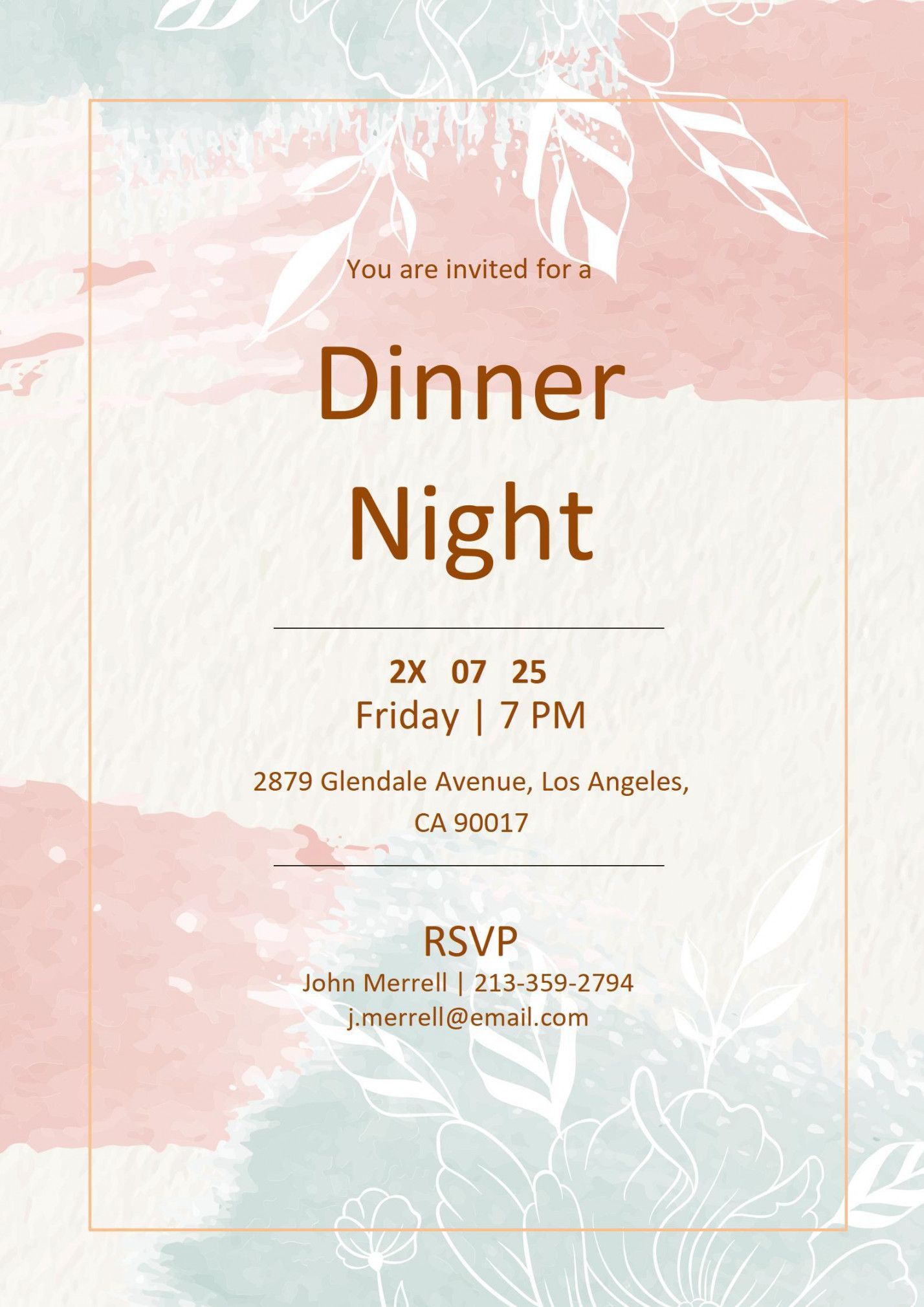 WORD of Watercolour Dinner Invitation Card