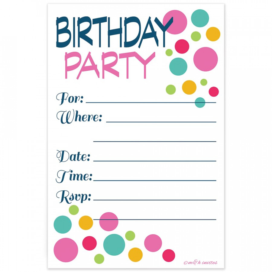 Adult or Teen Birthday Party Invitations Colorful Dots - Fill In Style (  Count) With Envelopes by m&h invites