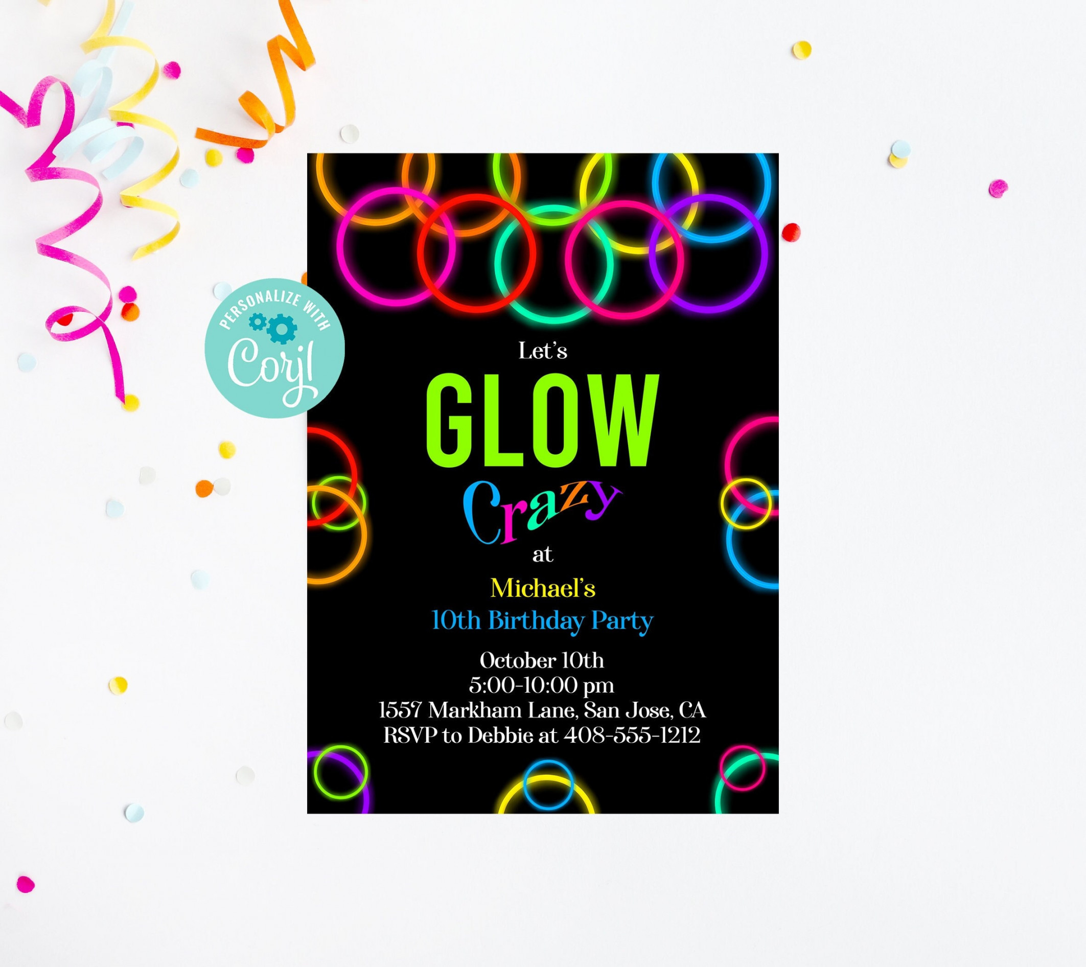 Bearbeitbare Glow Party Einladungsvorlage Neon Party Glow - Etsy