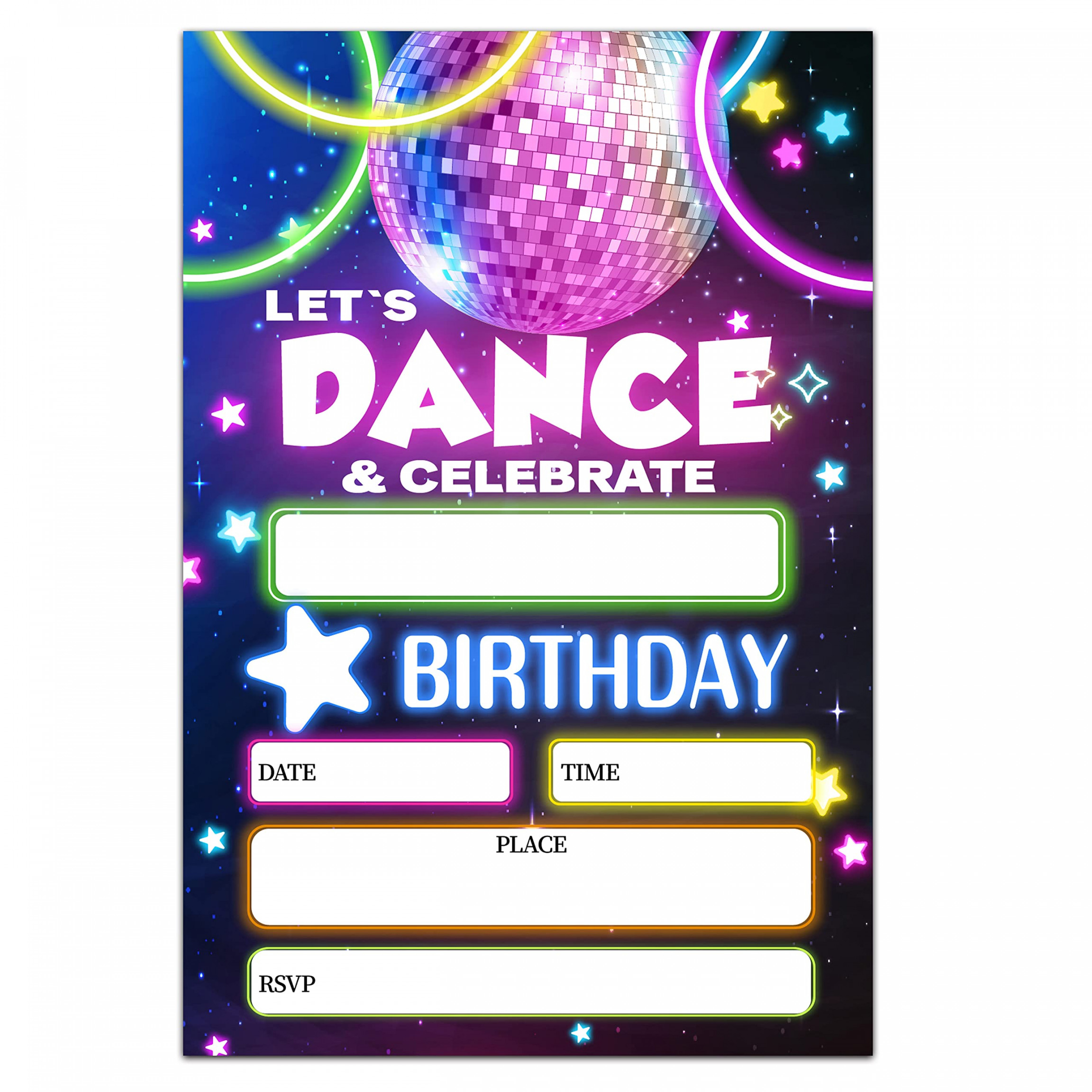 Birthday Party Invitations for Girls Boys Kids or Teens Dance Disco Party  Invitation Cards Party Supplies Decorations  Cards with Envelopes per  Pack