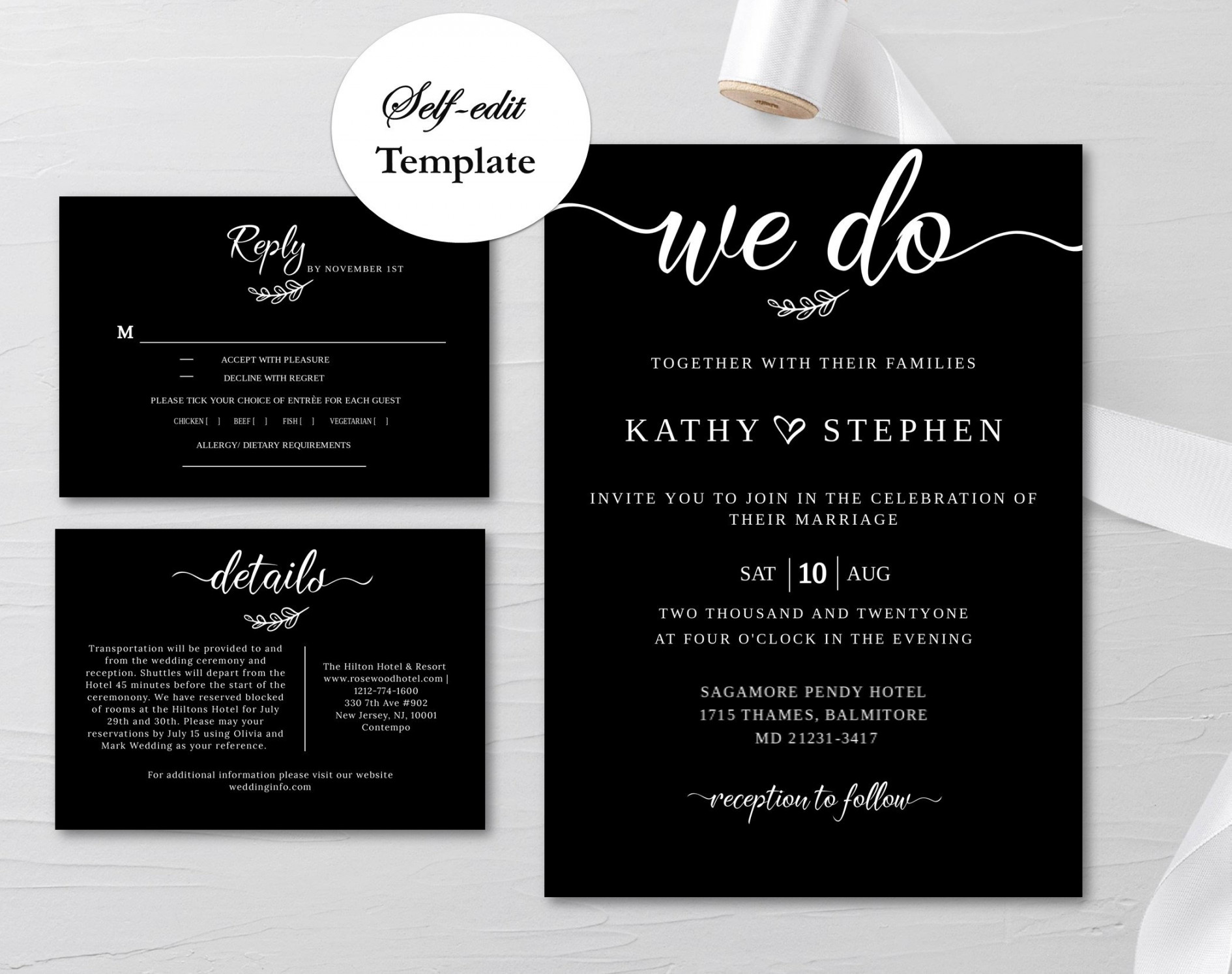 Black & White Wedding Invitation Template Digital Wedding - Etsy