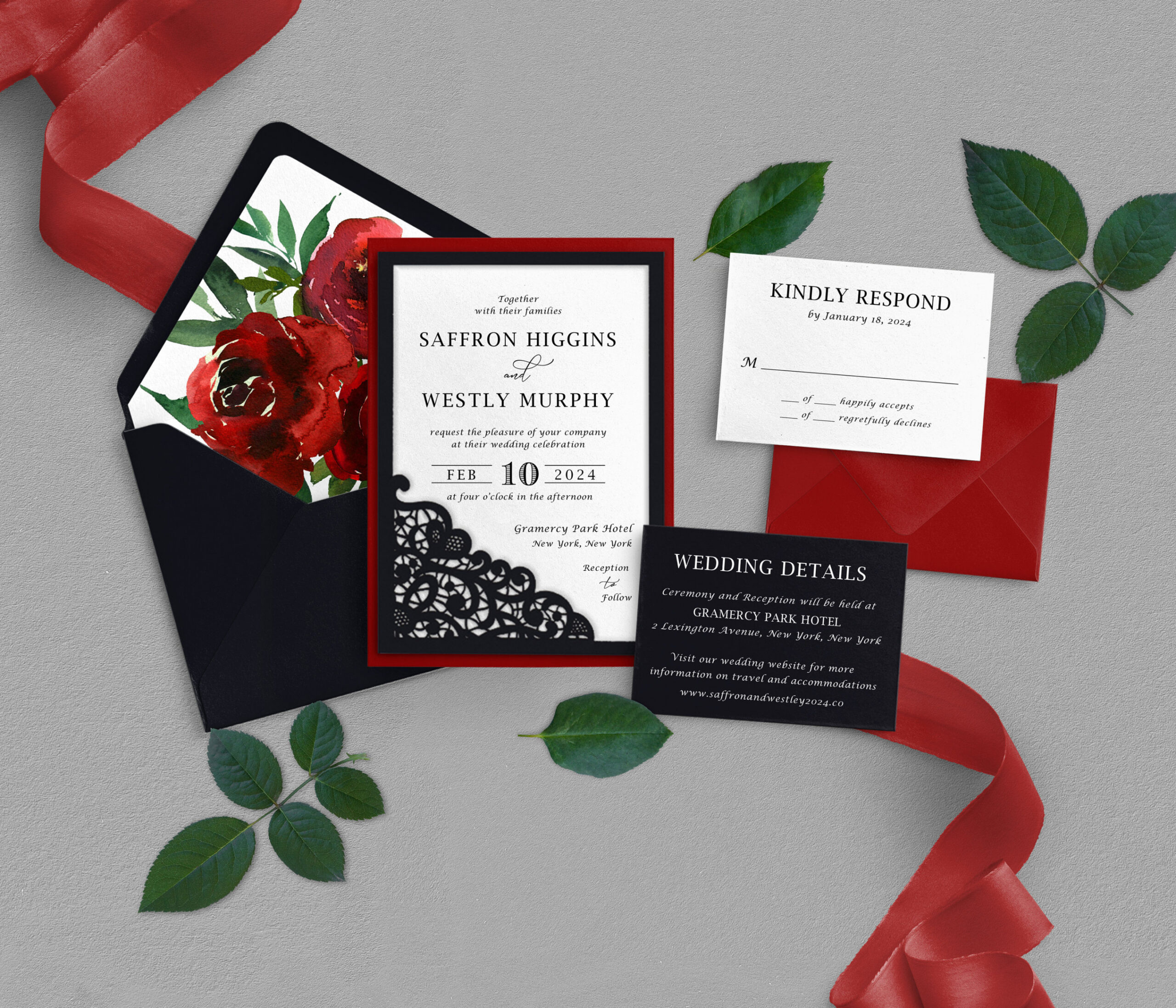 Black and Red Wedding Invitation Red Wedding Black Lace - Etsy