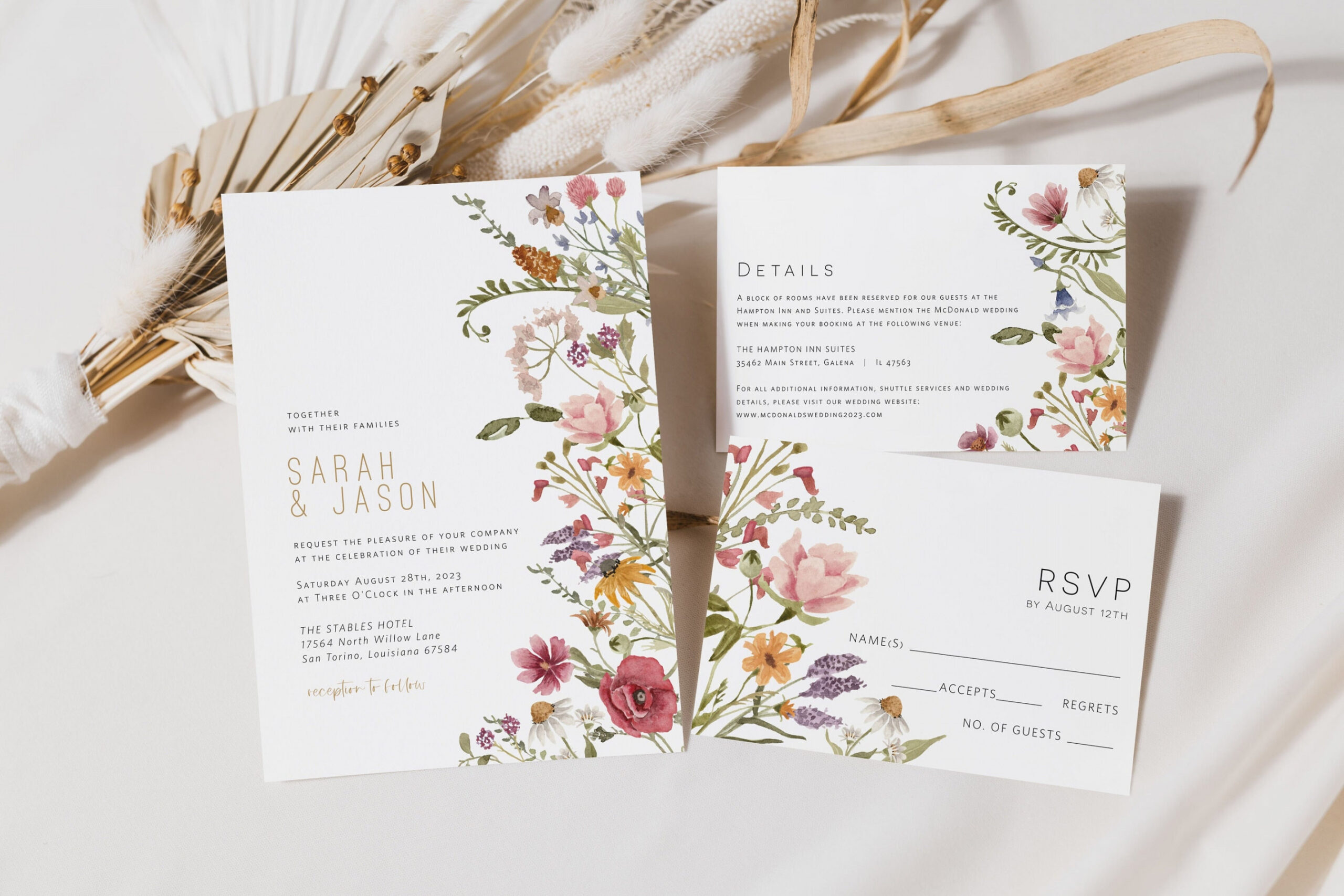 Boho Wedding Invitation Suite Wildflower Wedding Invitation - Etsy