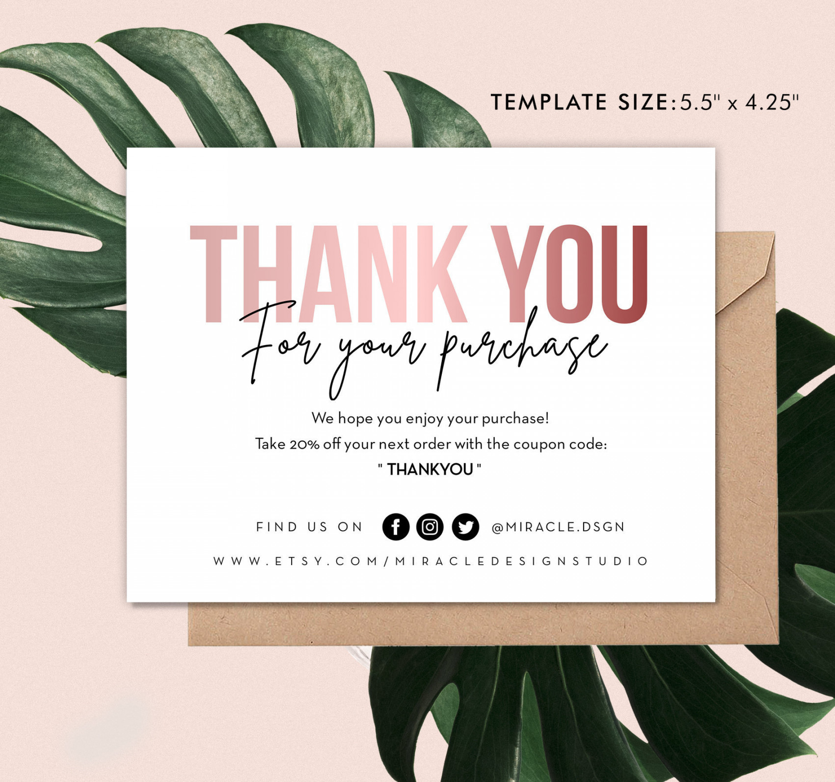 Business Thank You Card Order Inserts template Instant - Etsy