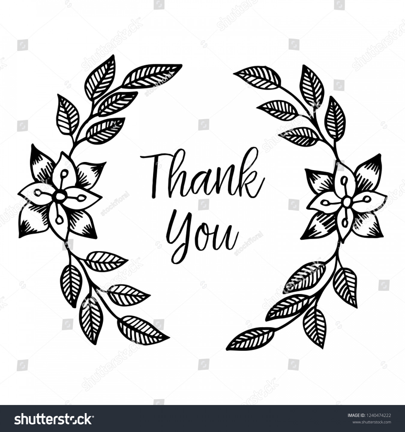 Card Thank You Floral Hand Draw Stock Vector (Royalty Free