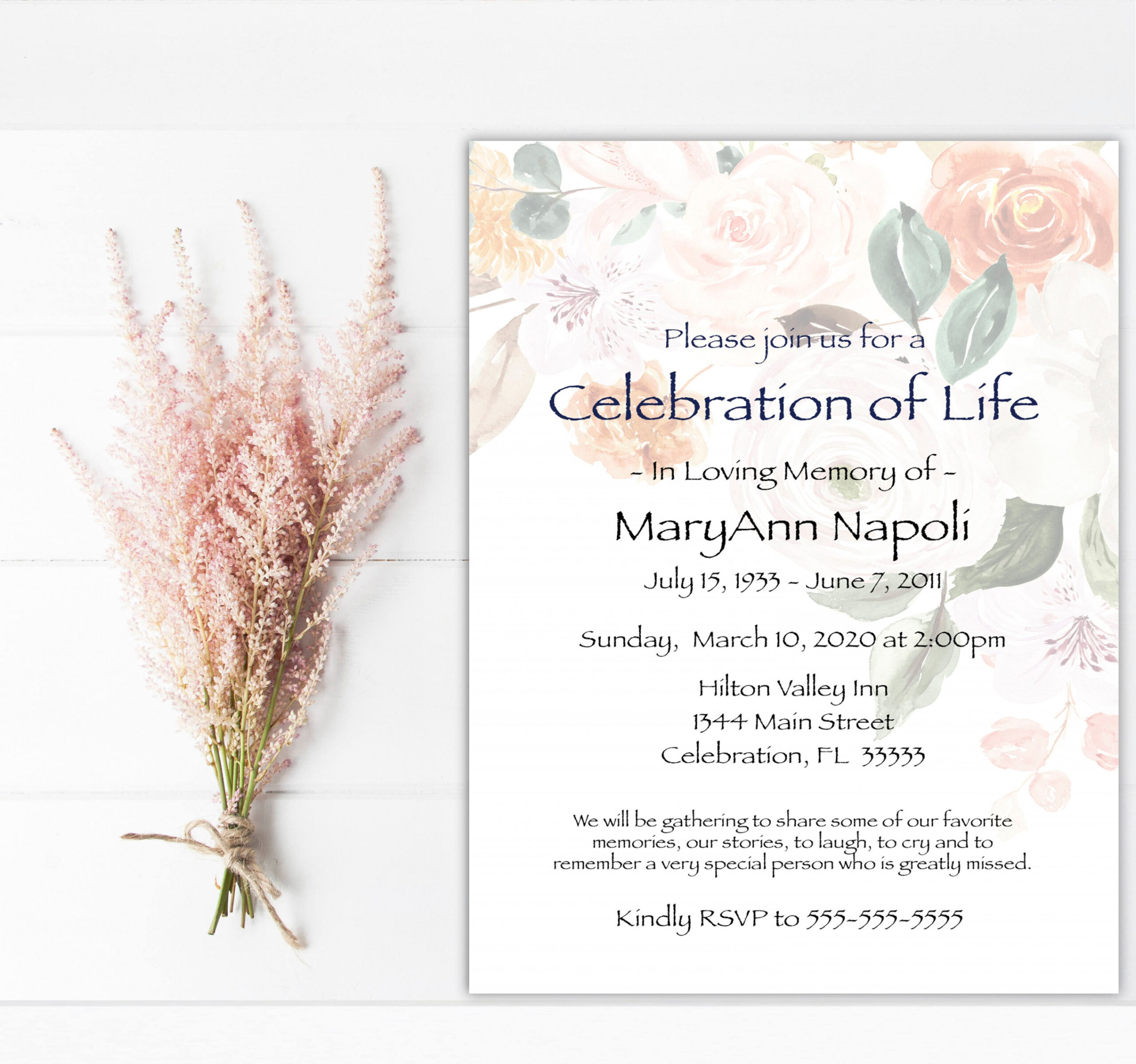 Celebration of Life Invitations - Funeral Announcement Memorial Service  Invite - In Loving Memory Invitations Printed