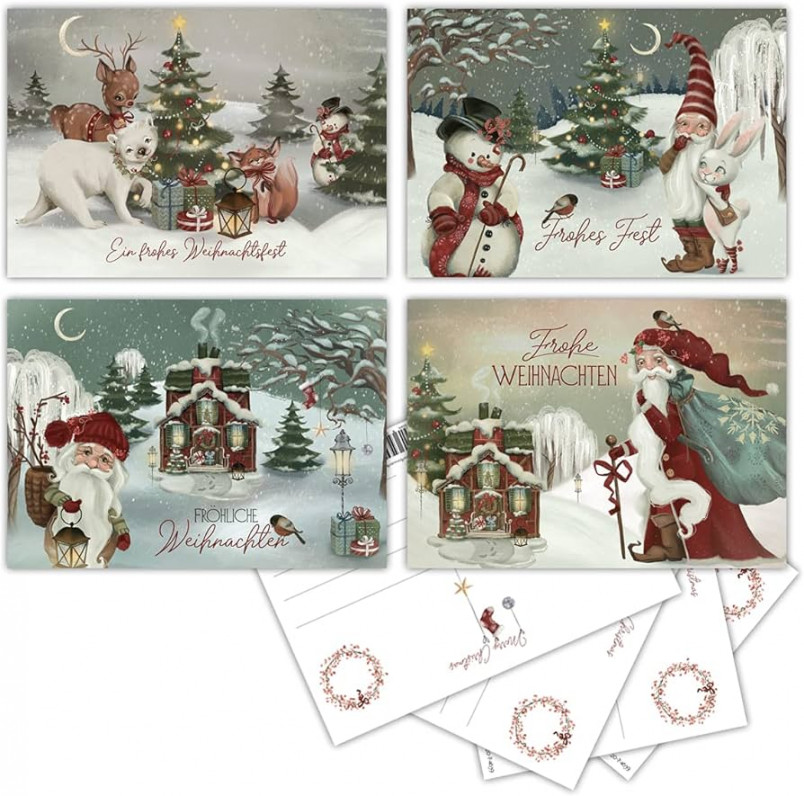 Christmas Cards, Nostalgia Christmas Postcards in Set,