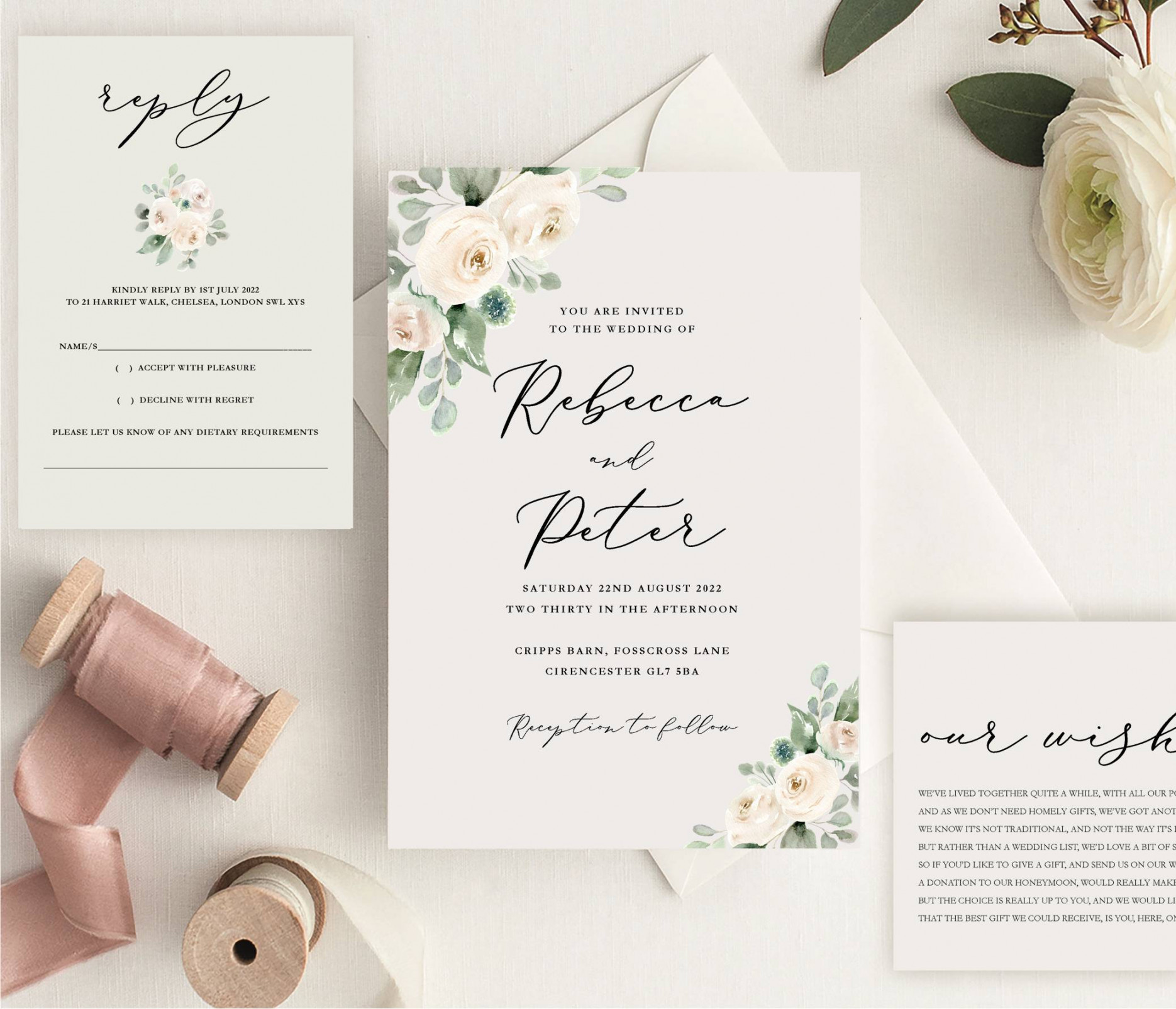 Classic Modern Floral, Sample Wedding Invitation Suite, 