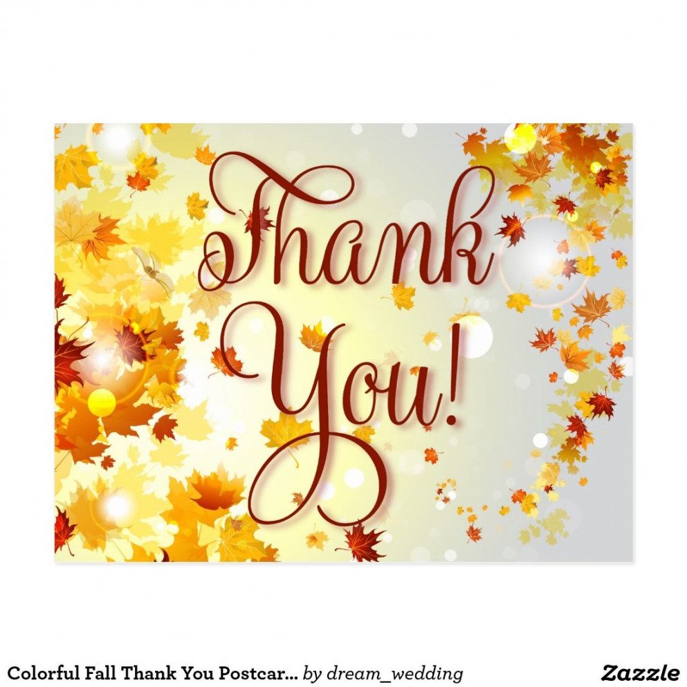 Colorful Fall Thank You Postcards With Leaves  Zazzle  Thank you