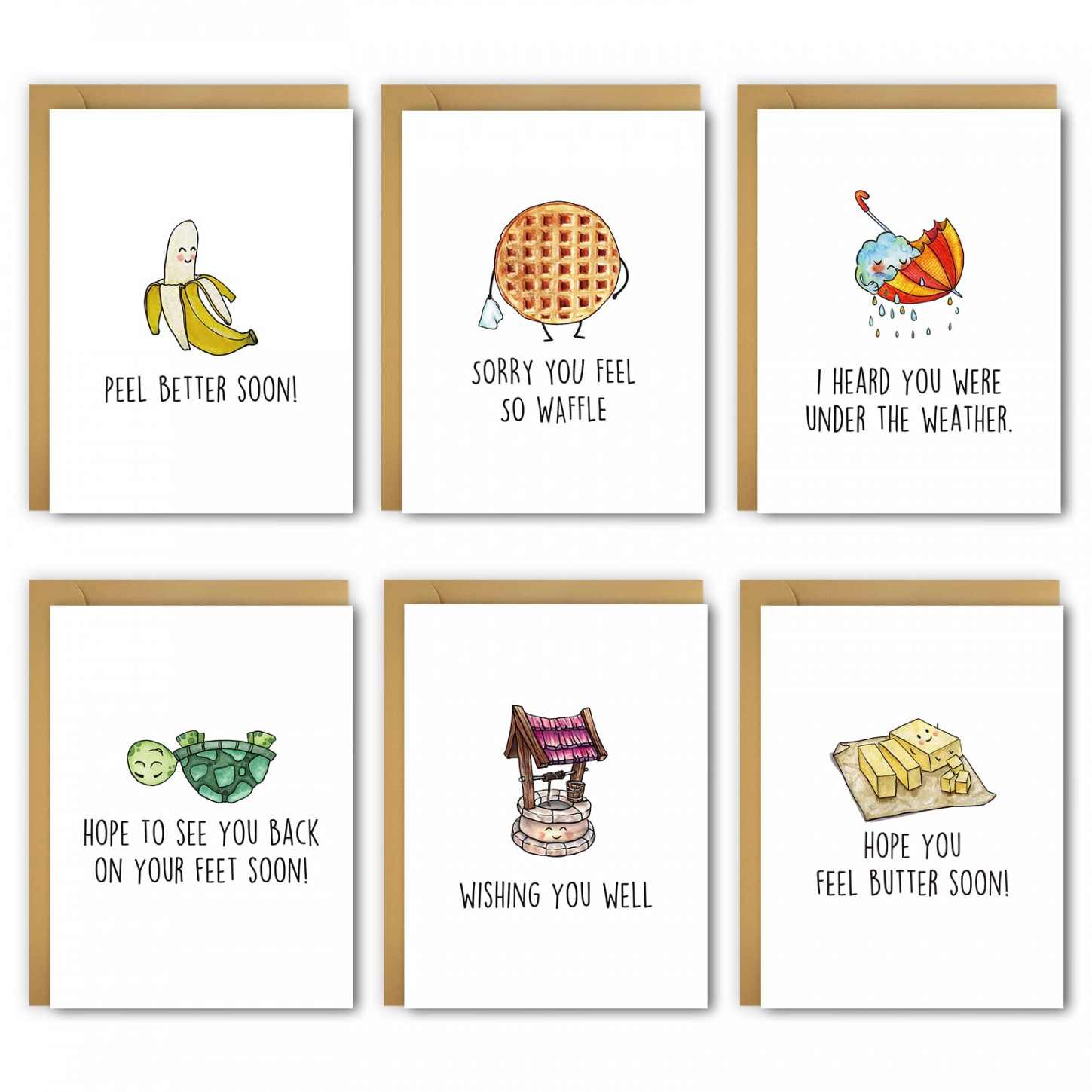 Cute Get Well Card Set, Funny Feel Better Word Game Card for Friends Kids,  Apology Cards with Envelopes,  Pieces