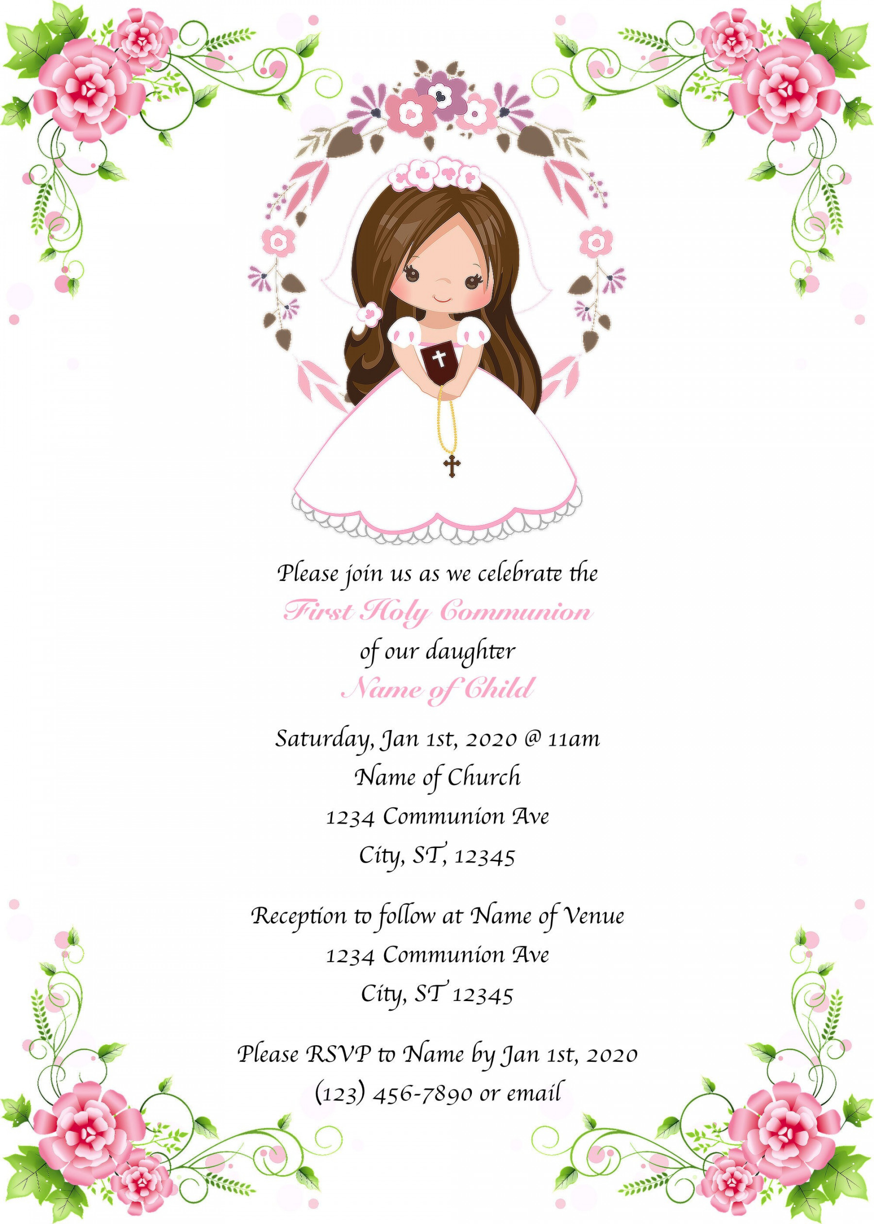 Digital Girl First Holy Communion Invitation First Communion - Etsy