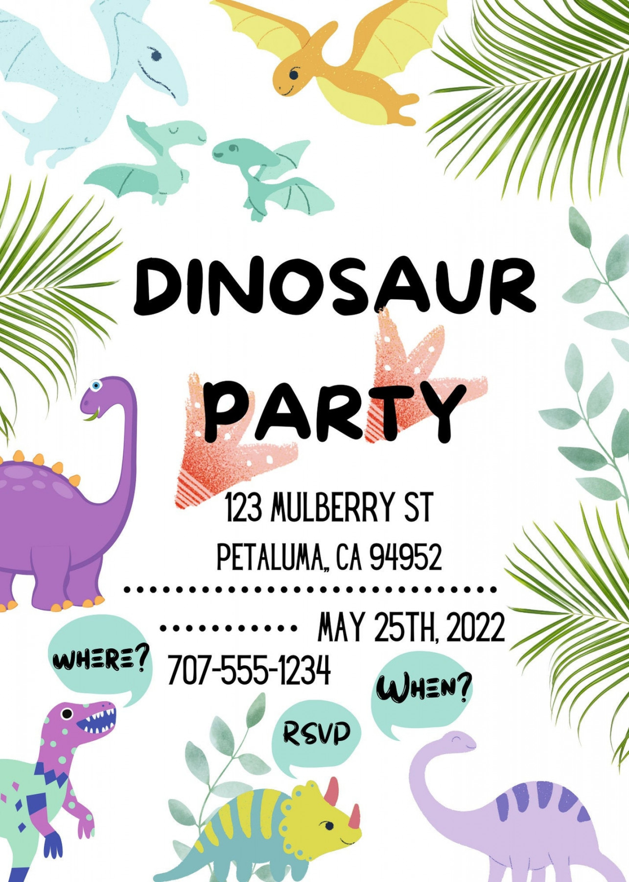 Dinosaur Party Invitation Printable Flyer/Editable Canva - Etsy