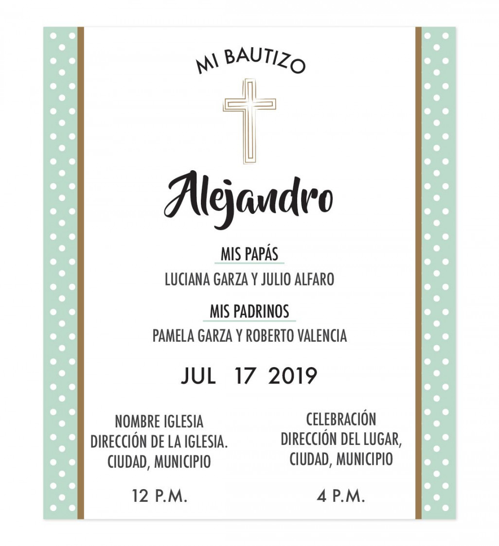 Diseño de Invitación Bautizo Verde Menta personalizada