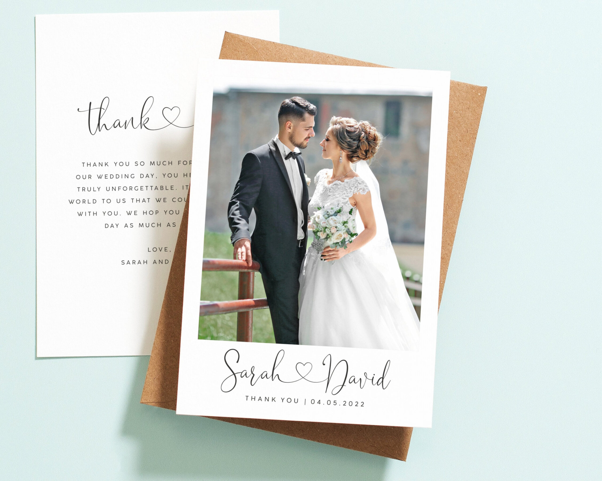 Double Sided Wedding Thank You Card With Photo Personalised - Etsy